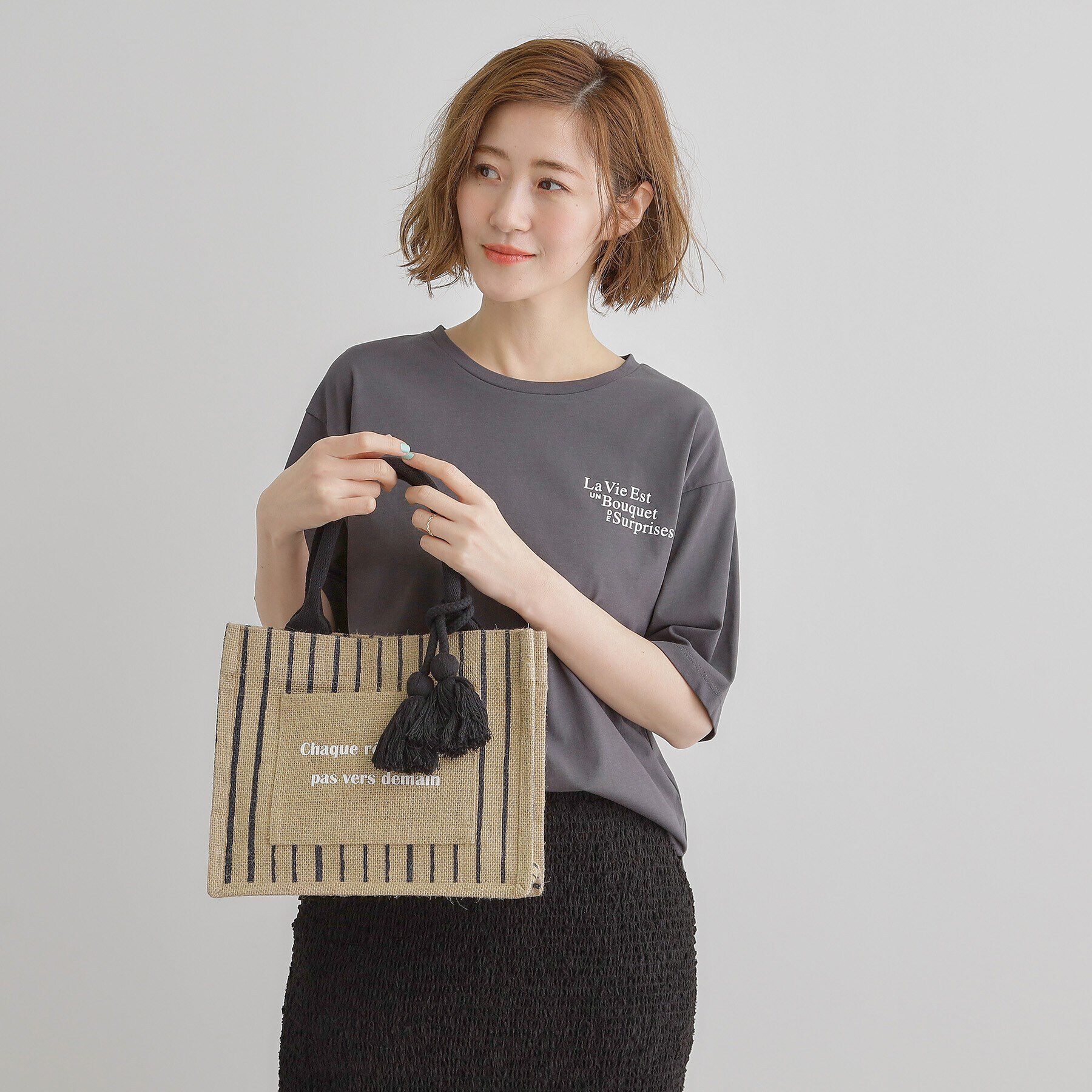 grove「スクエアタッセルジュートトート」|トートバッグ|