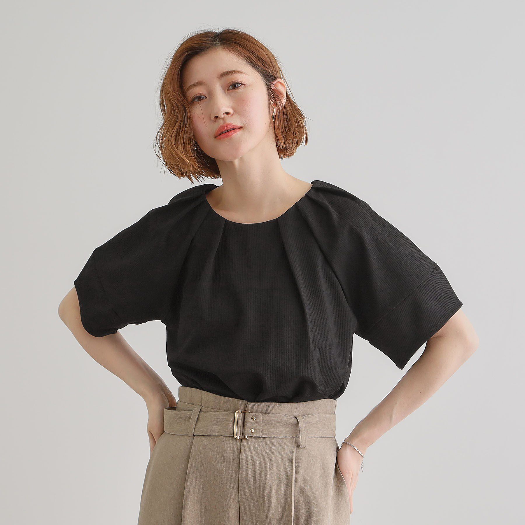 grove「楽してきまる ランタンスリーブプルオーバー」|Tシャツ・カットソー|ブラック(019)