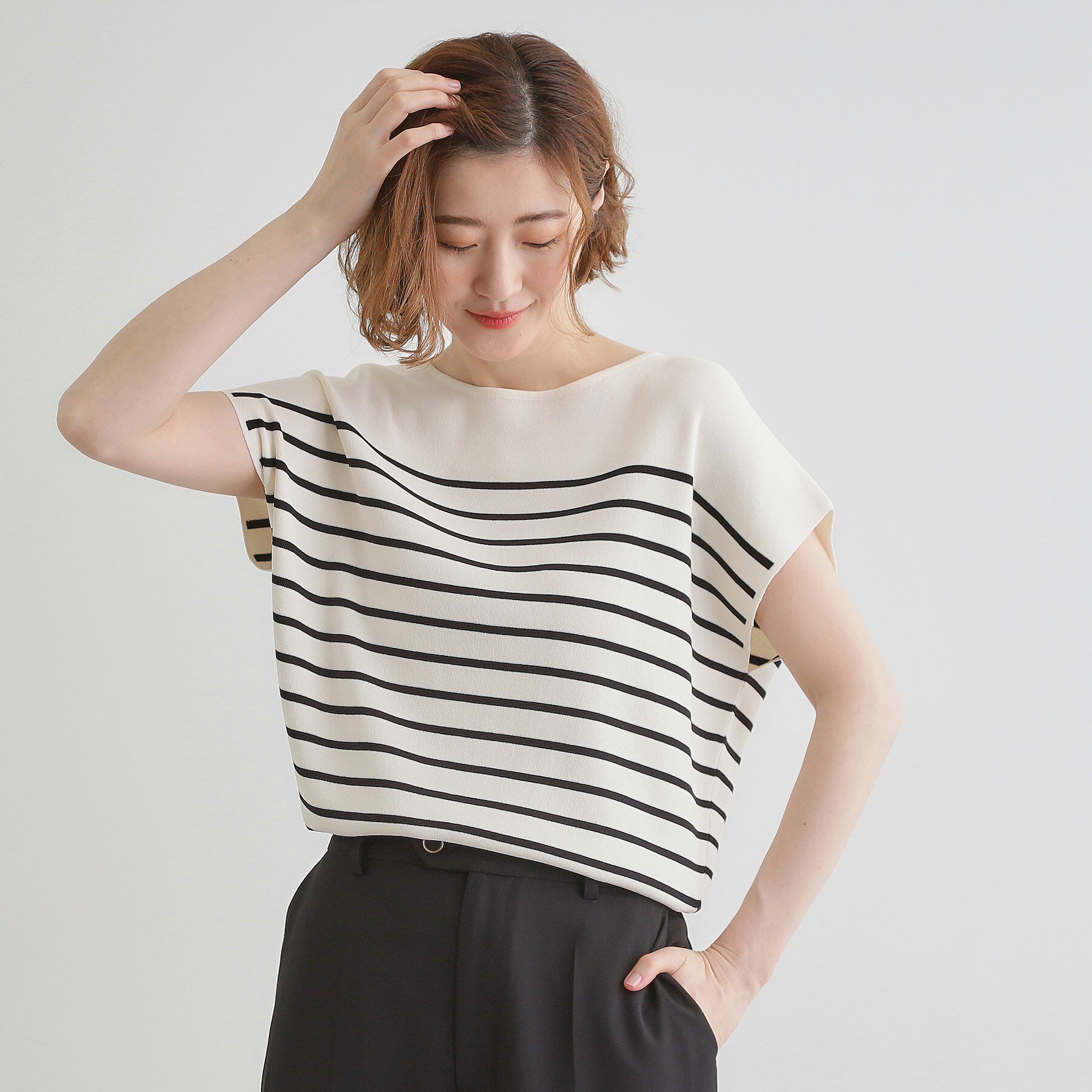 grove「【嬉しい機能付き】やわらかドライタッチフレンチスリーブニット」|ニット・セーター|