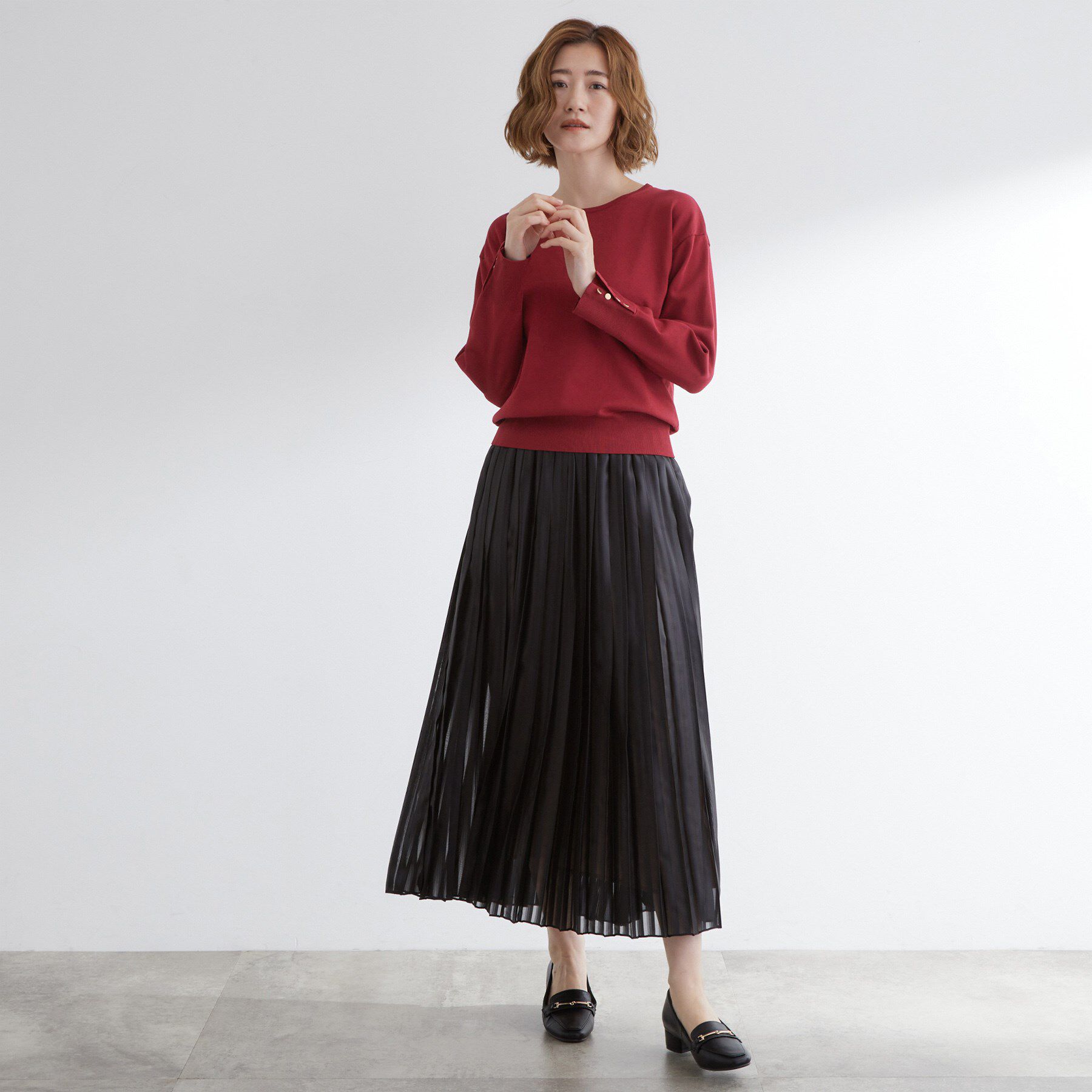 grove「ON/OFF毎日使える！袖口ボタンドロップショルダーニット」|ニット・セーター|