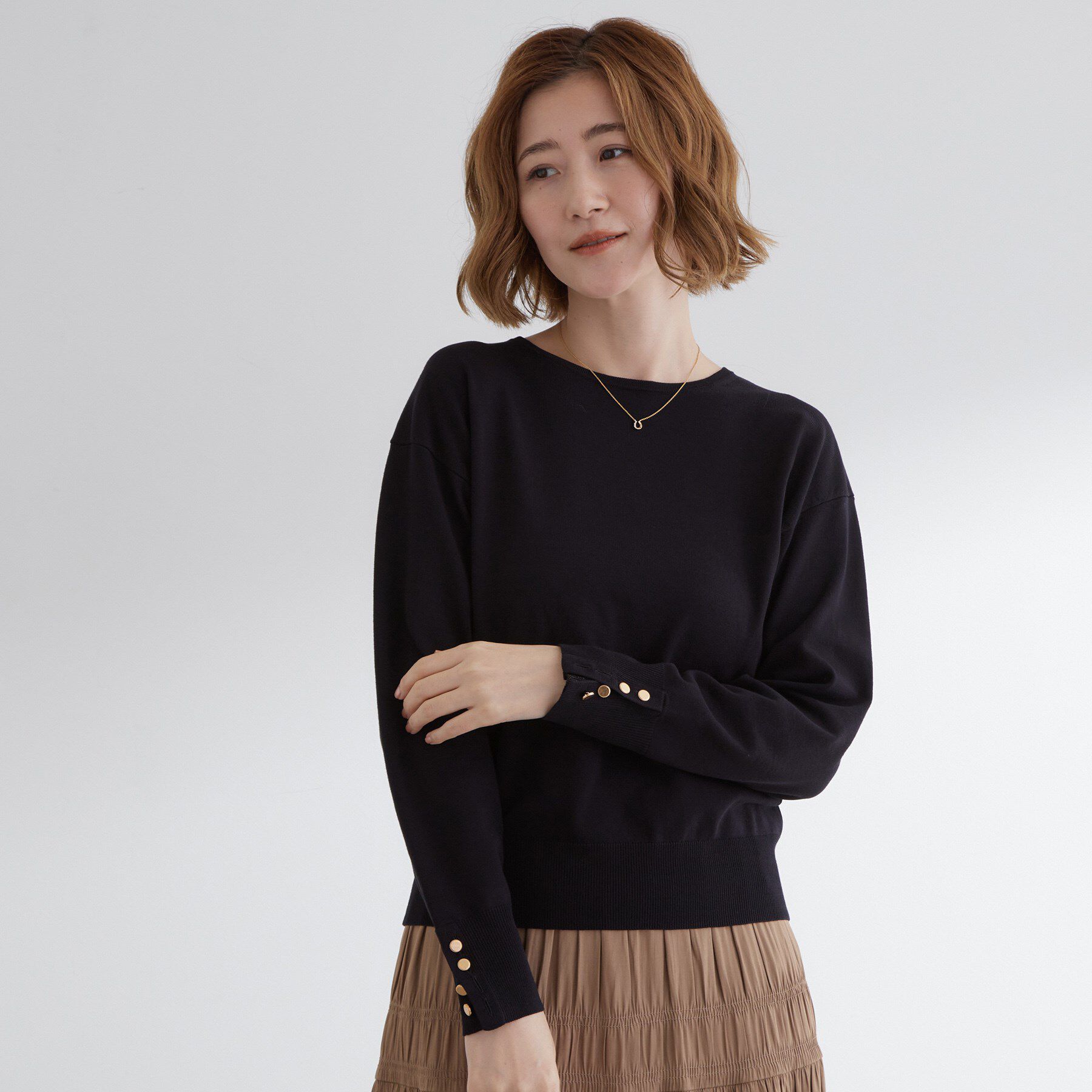 grove「ON/OFF毎日使える！袖口ボタンドロップショルダーニット」|ニット・セーター|