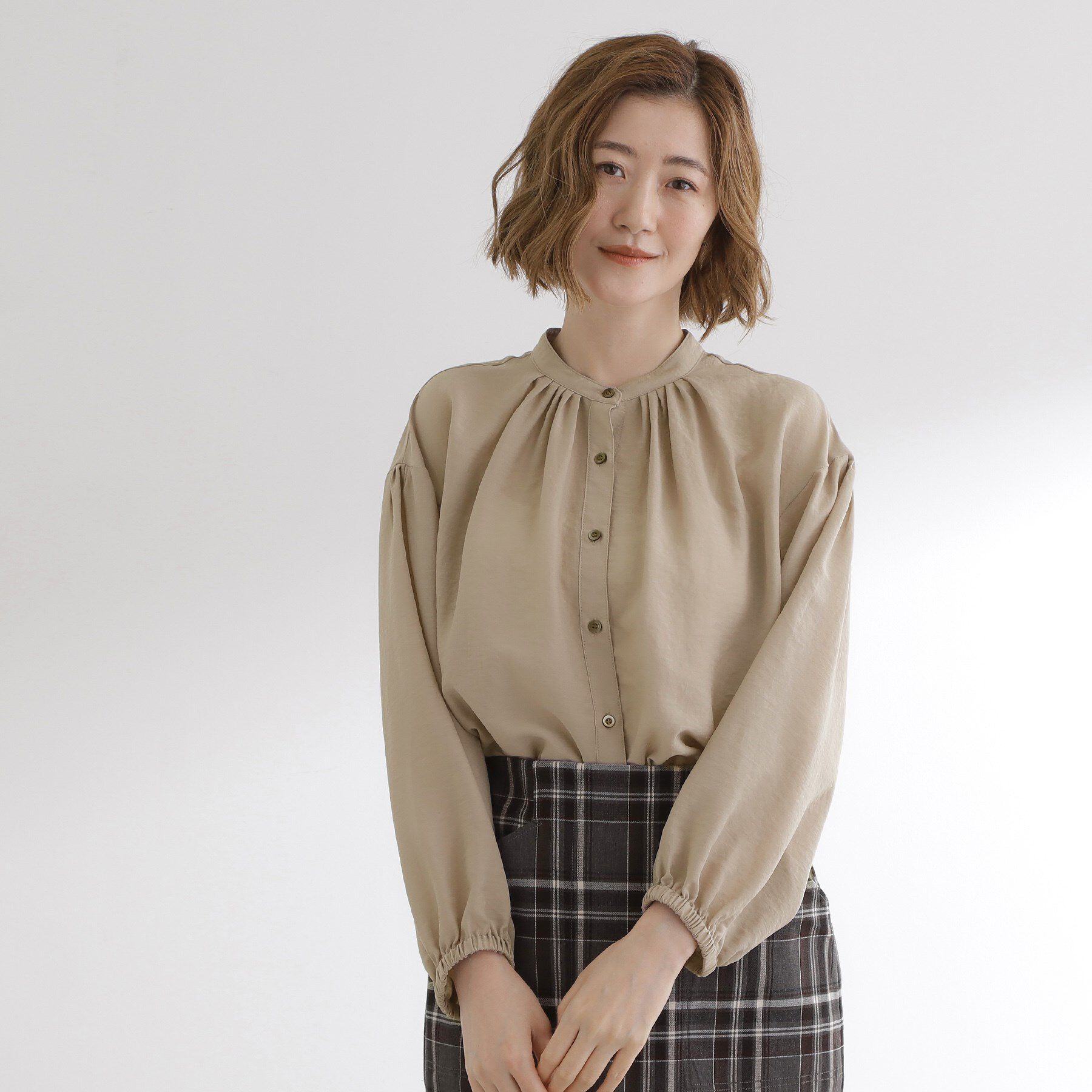 grove「【ひんやり/洗える】シアースタンドネックシャツブルゾン」|シャツ・ブラウス|