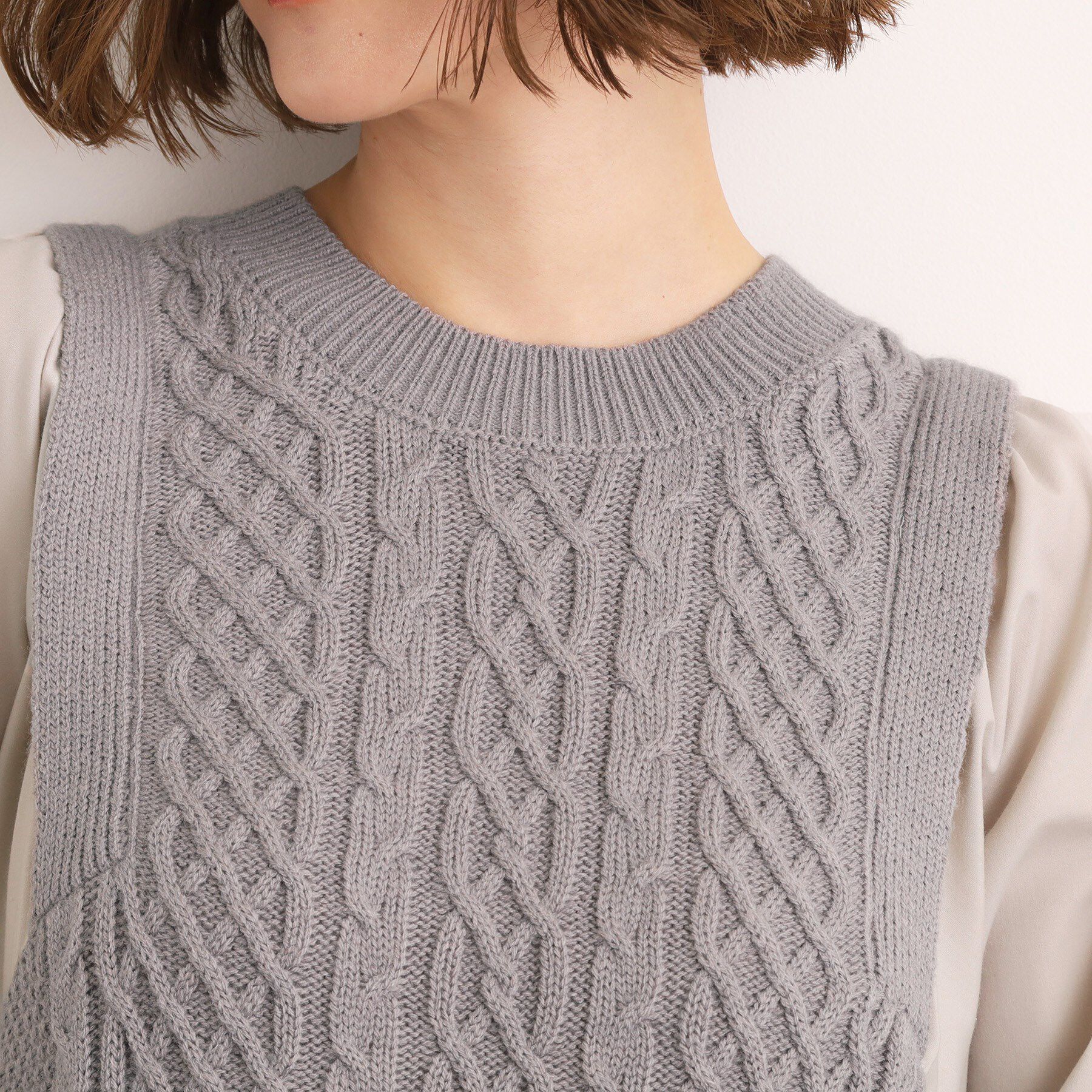 grove「一枚で華やぐ、袖布帛ケーブルニットワンピース」|ワンピース|