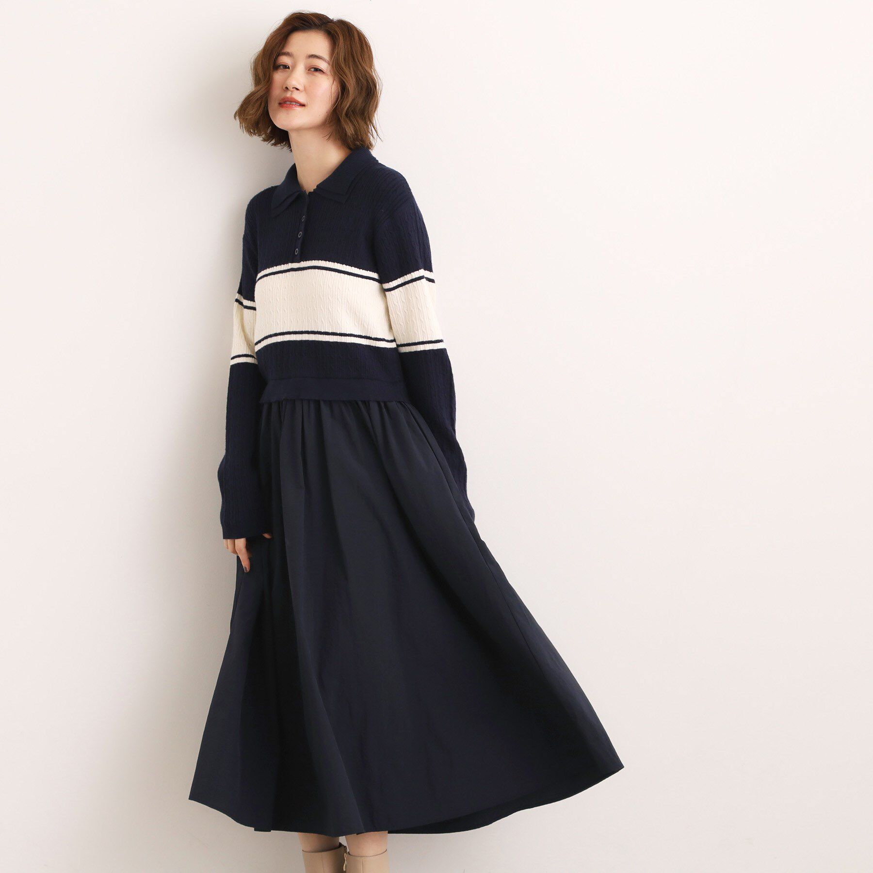 grove「【時短コーデ】ポロニットドッキングワンピース」|ワンピース|ネイビー(594)
