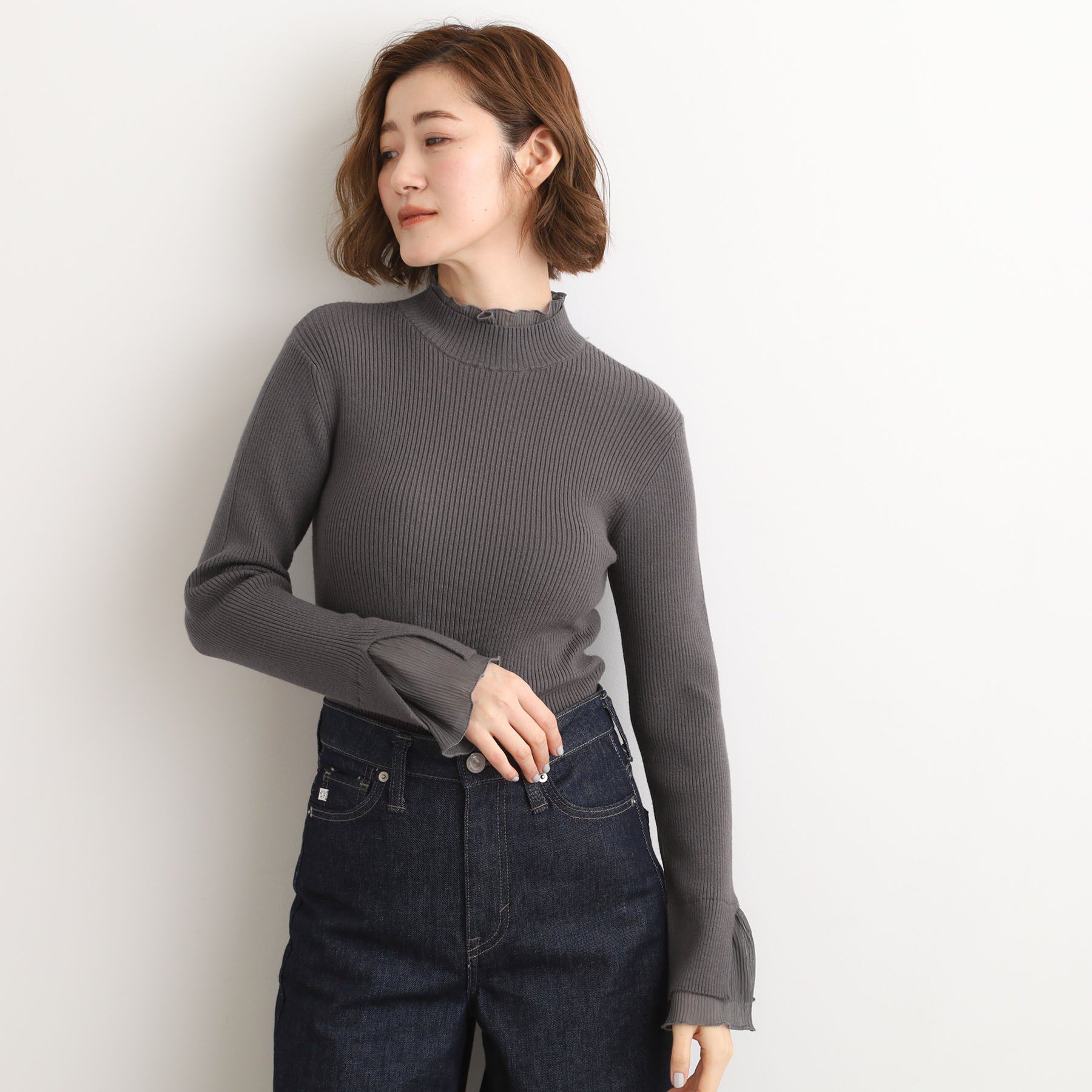 grove「プリーツレイヤードニットプルオーバー」|ニット・セーター|チャコールグレー(0