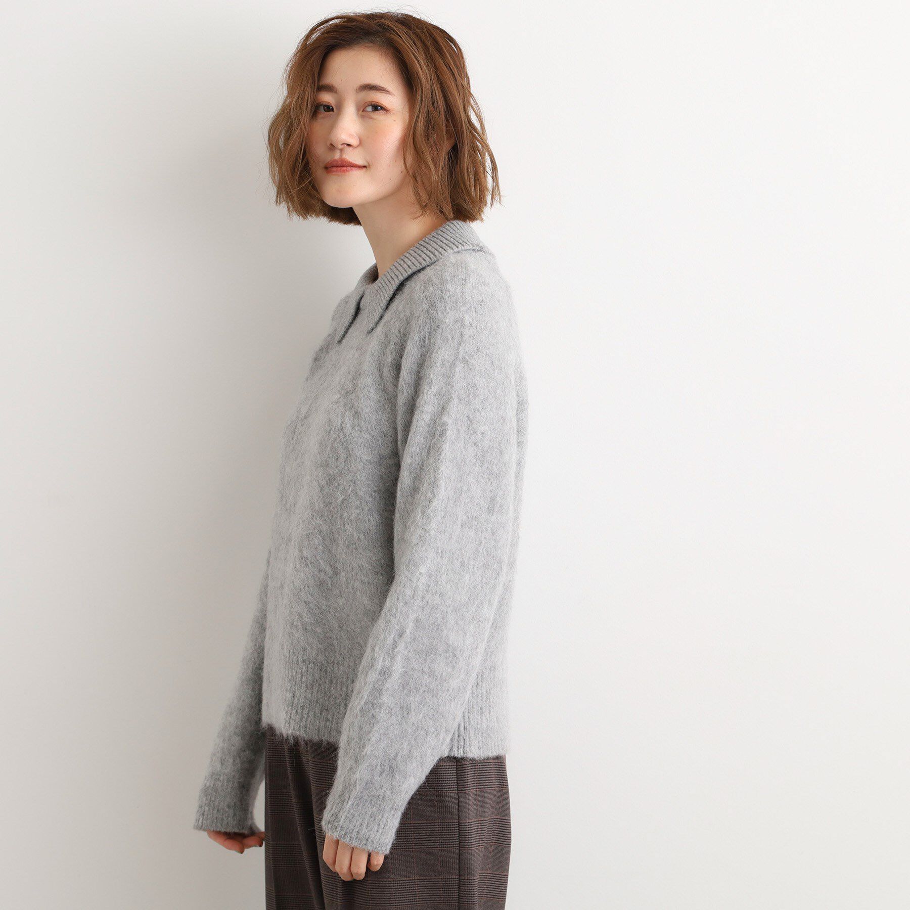 grove「異素材ビッグカラーニット」|ニット・セーター|