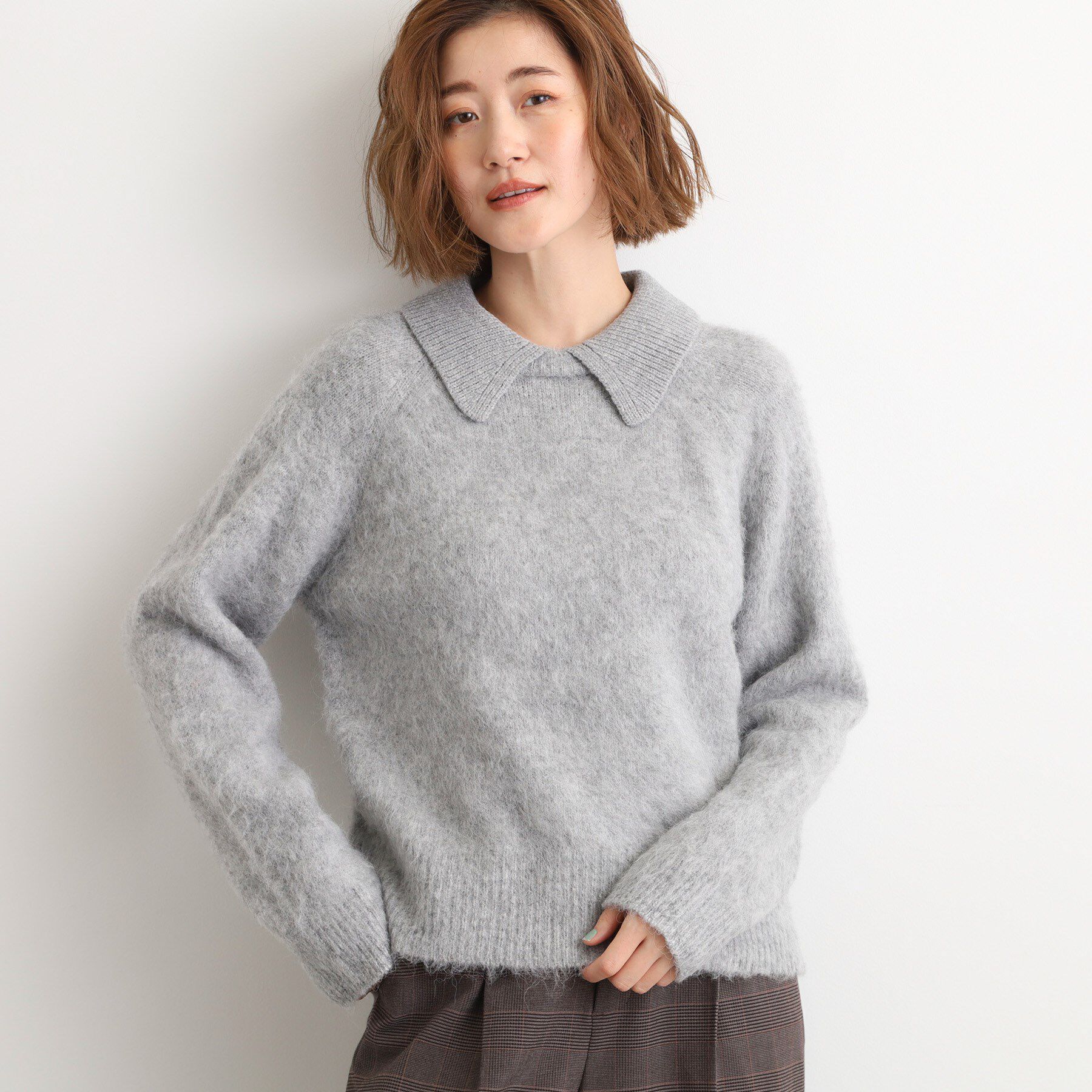 grove「異素材ビッグカラーニット」|ニット・セーター|