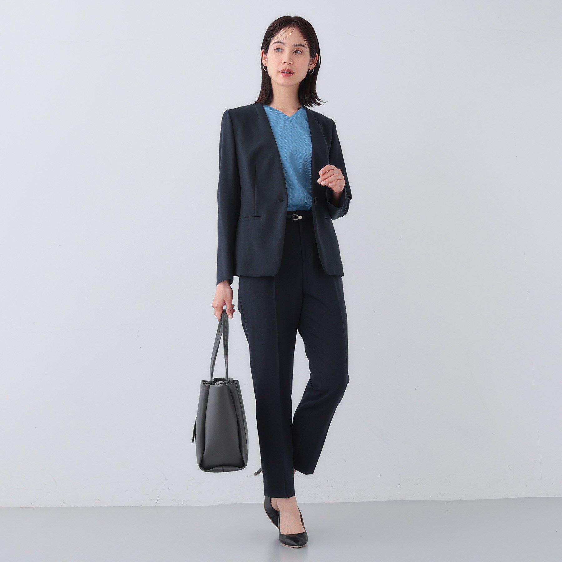 INDIVI「【定番スーツ／UVケア／洗える】ウール調タックテーパードパンツ」|スーツ|