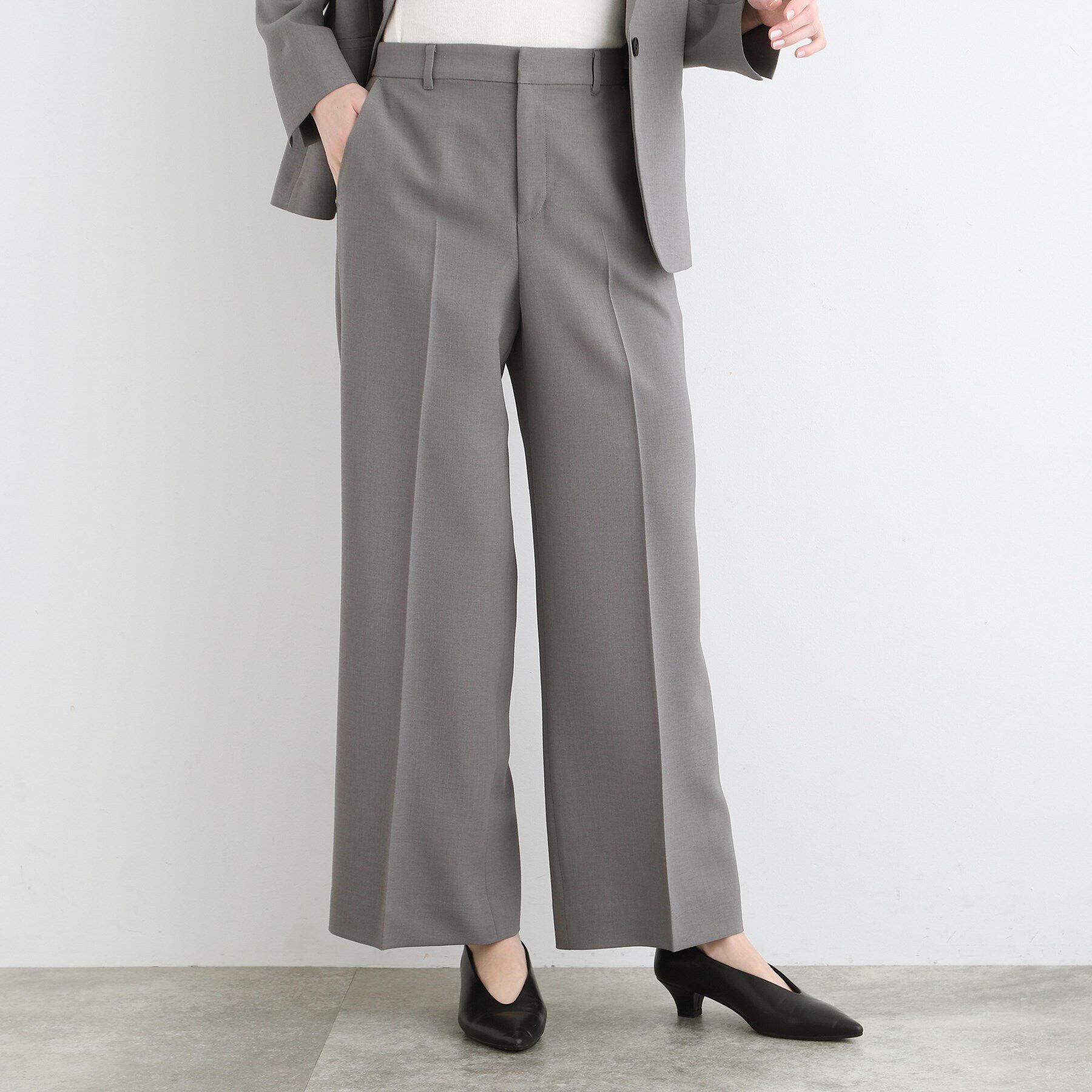 INDIVI「【洗える／UVケア／SETUP可能】ウール調ワイドパンツ」|スーツ|