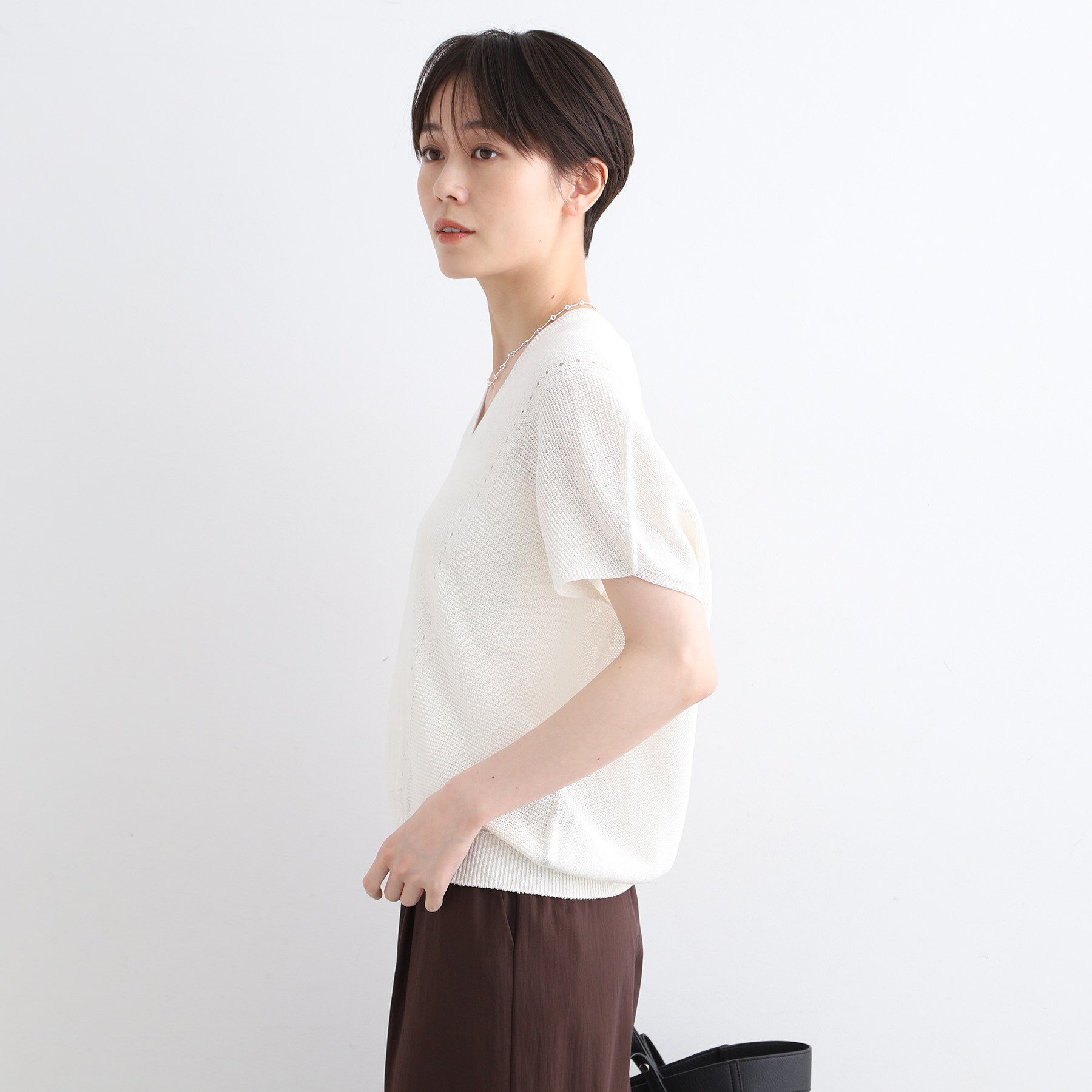 INDIVI「【洗える／サマーニット】無縫製ペーパーヤーンアシメ編地ニット」|ニット・セーター|