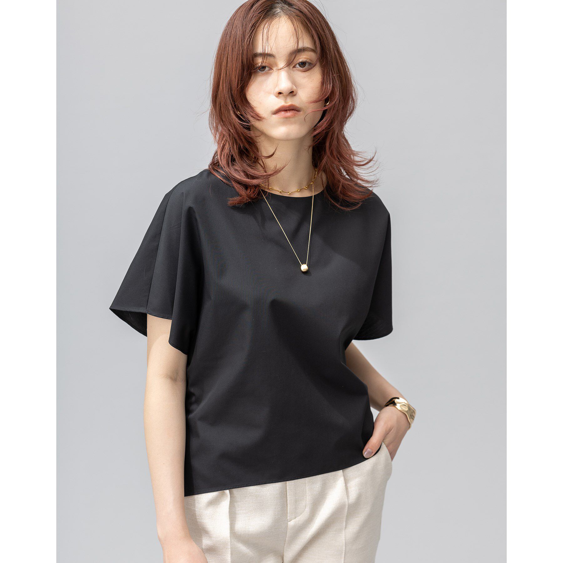 INDIVI「【洗える／UVケア／接触冷感／SETUP可能】ブロード素材フレンチブラウス」|シャツ・ブラウス|ブラック(019)