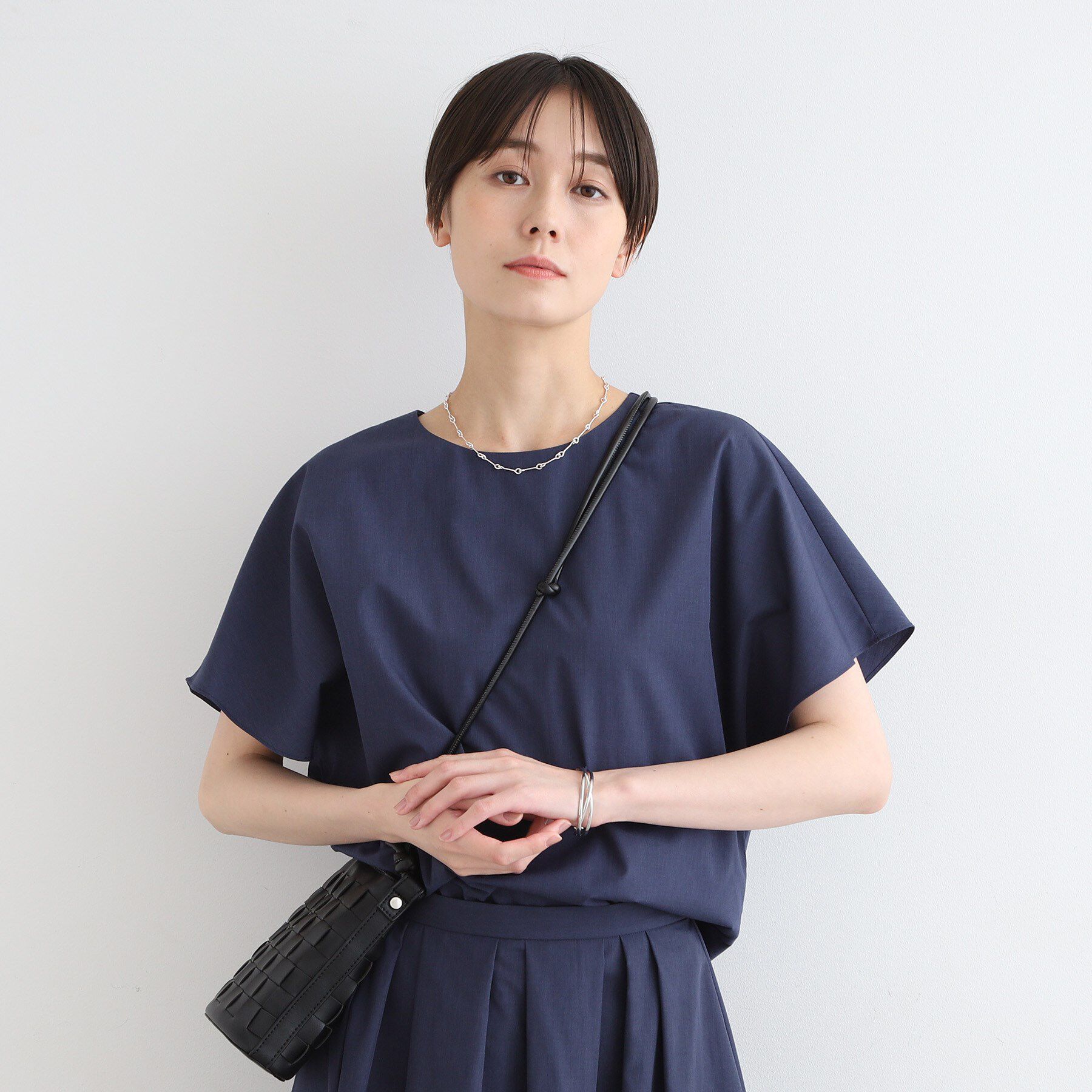 INDIVI「【洗える／UVケア／接触冷感／SETUP可能】ブロード素材フレンチブラウス」|シャツ・ブラウス|ネイビー(494)