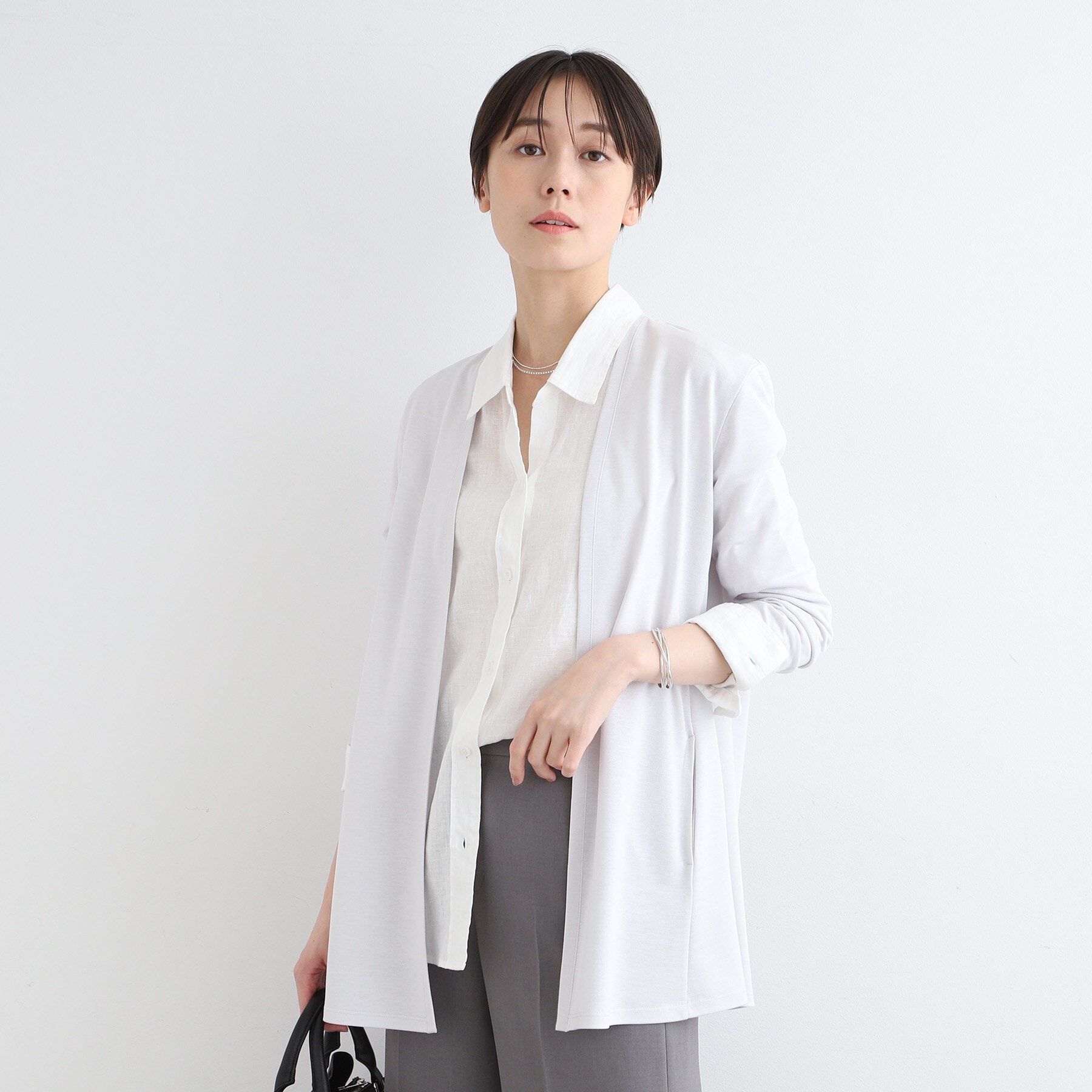 INDIVI「【洗える／UVケア／接触冷感】ドライタッチ着流しジャージカーディガン」|カーディガン|ライトグレー(011