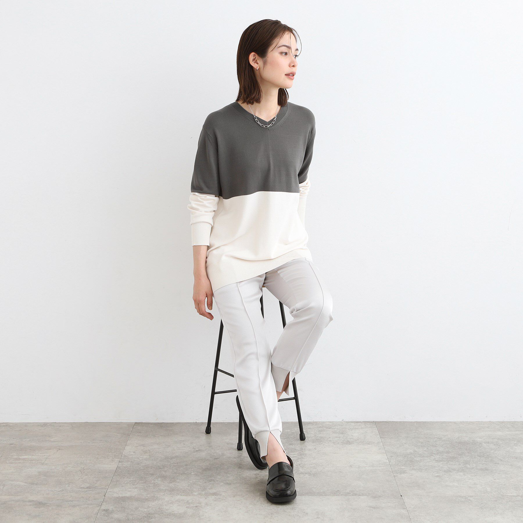 INDIVI「【洗える】Vネックチュニックニット」|ニット・セーター|