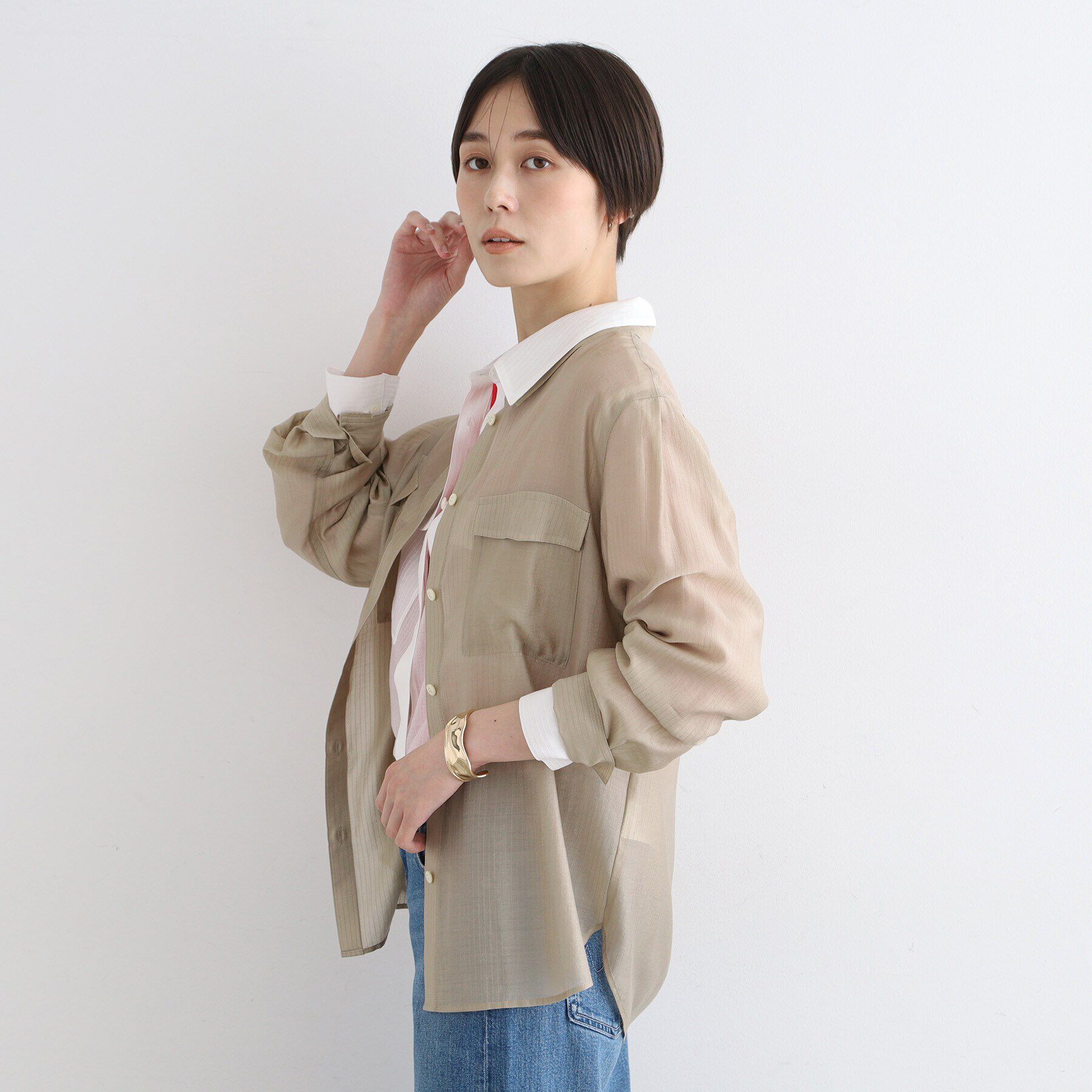 INDIVI「【洗える／シアー】モードストライプブラウス」|シャツ・ブラウス|