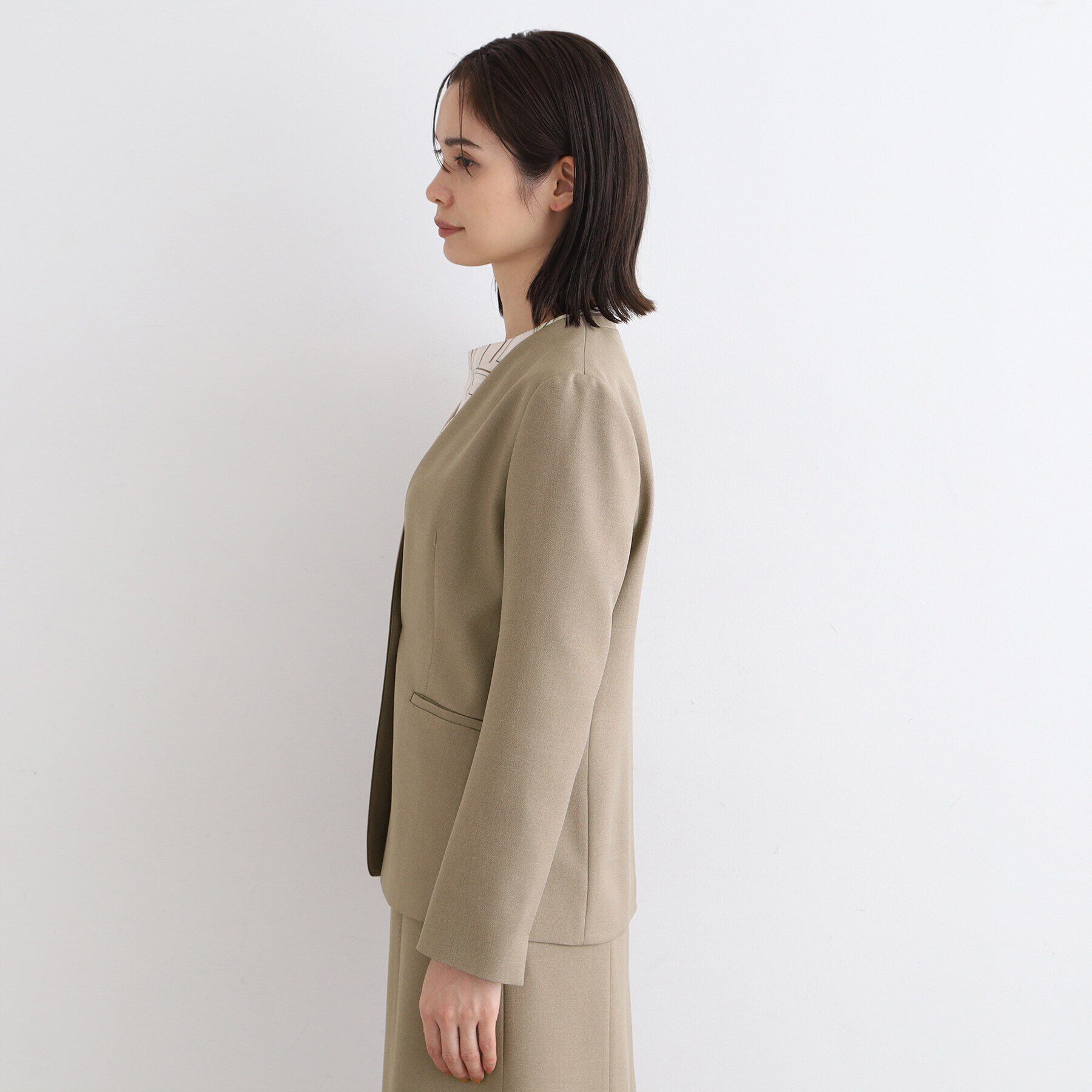 INDIVI「【洗える／UVケア／定番スーツ】ウール調ノーカラージャケット」|スーツ|