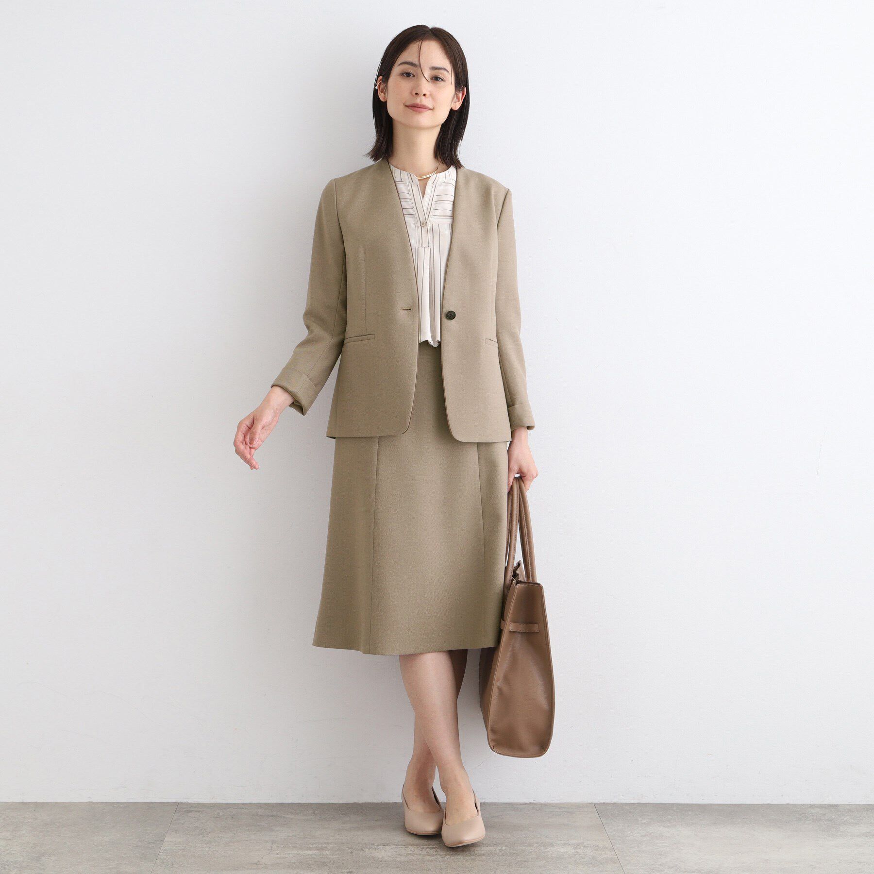 INDIVI「【洗える／UVケア／定番スーツ】ウール調ノーカラージャケット」|スーツ|