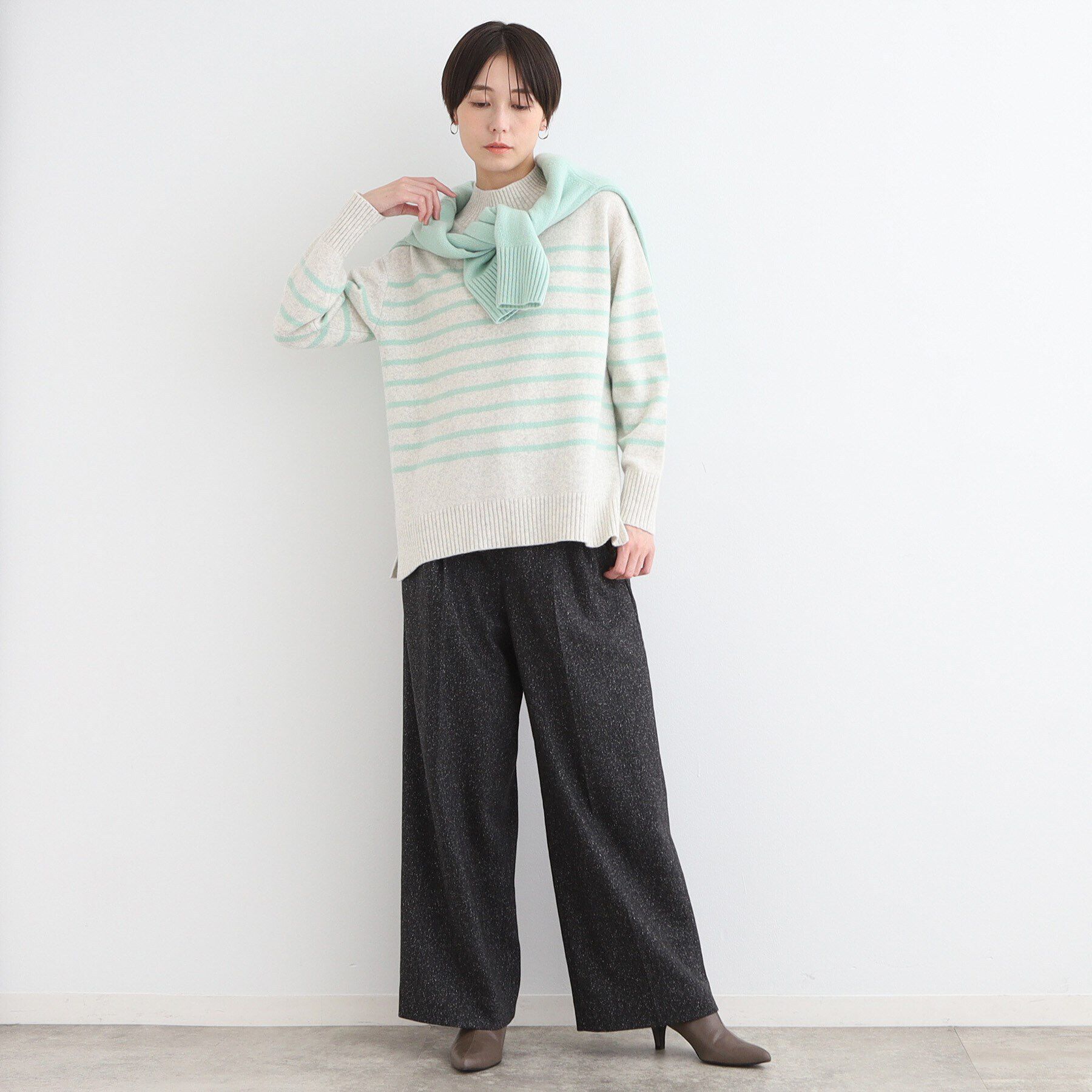 INDIVI「【ウール混】ネップヘリンボーン ワイドパンツ」|その他|