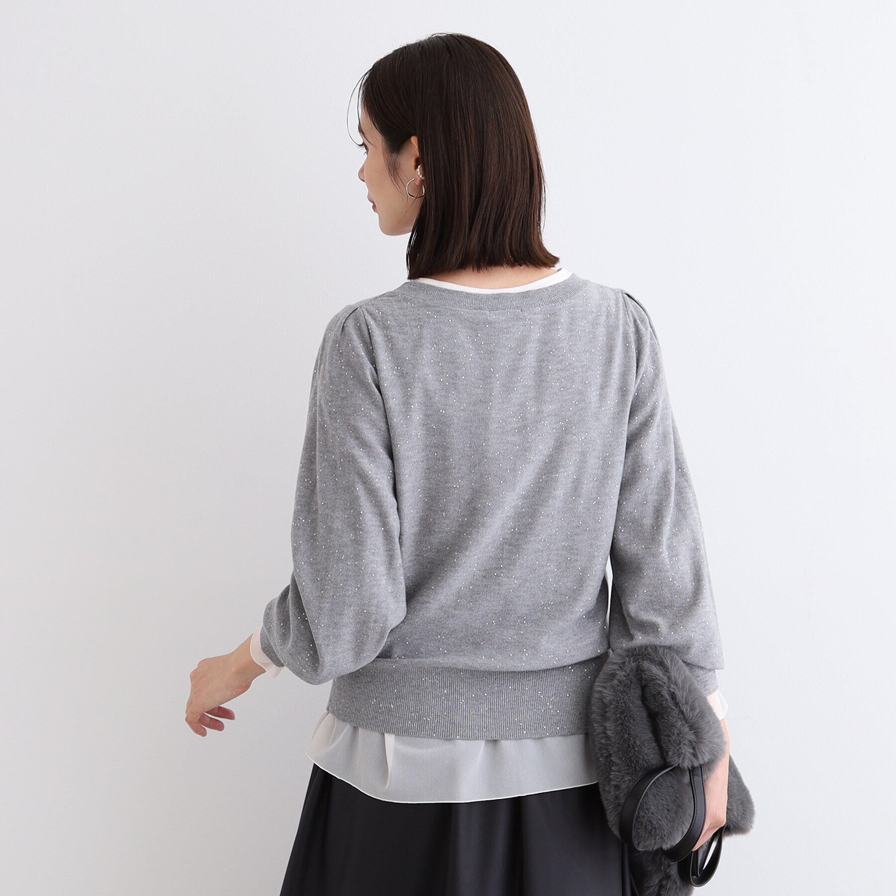 INDIVI「【洗える／スパンコール】パフスリーブニット」|ニット・セーター|