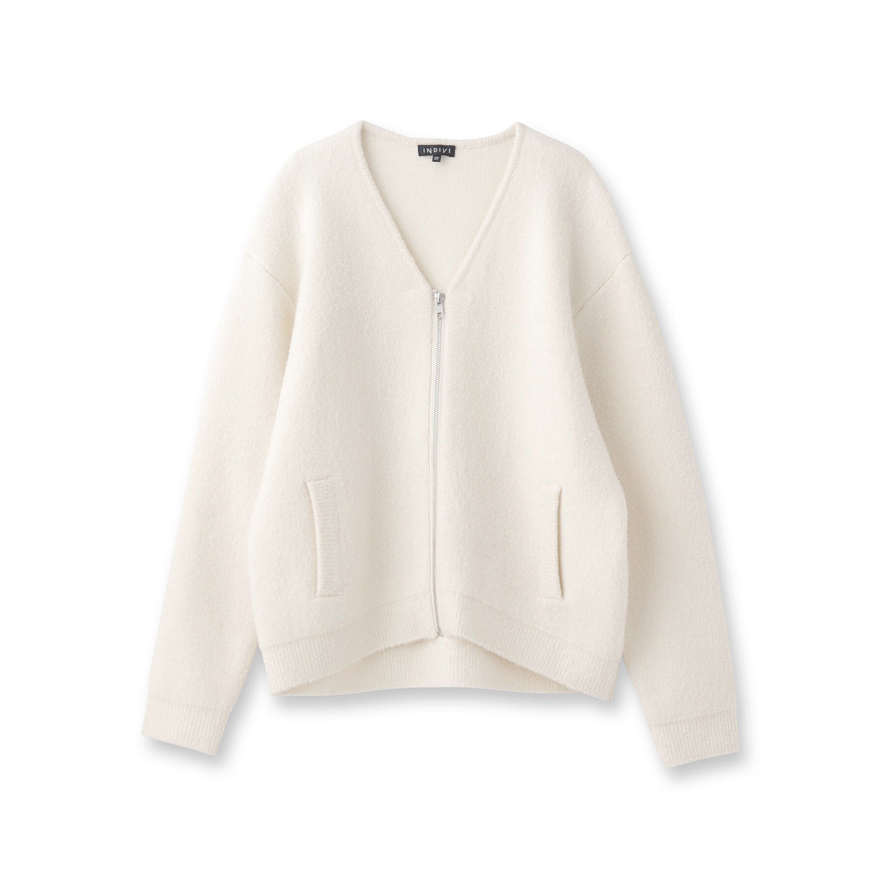 INDIVI「【トレンド◎／ウール混】ジップ付ブークレコーディガン」|カーディガン|