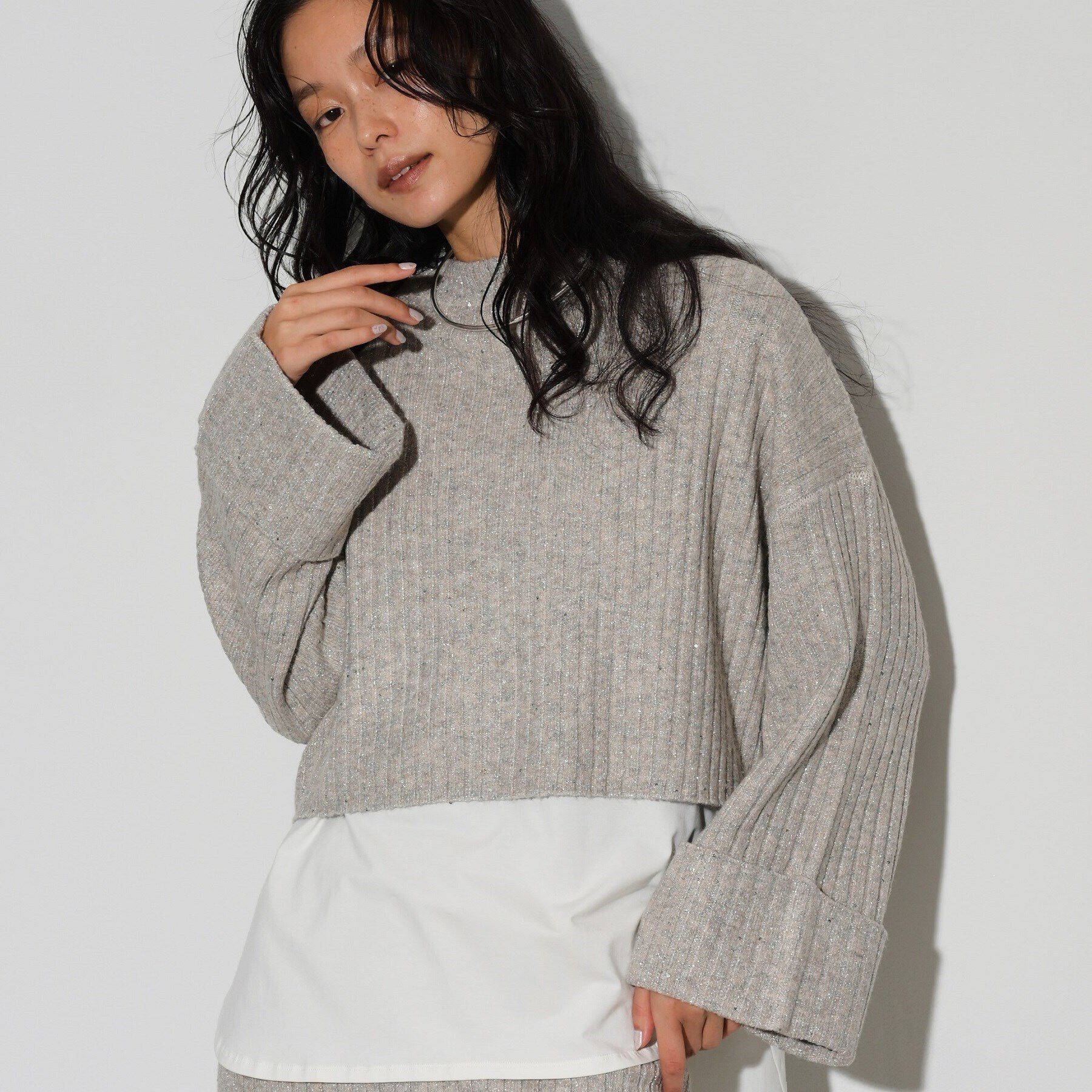 GALLEST「スパンコール混クルーネックニット」|ニット・セーター|ベージュ(052)