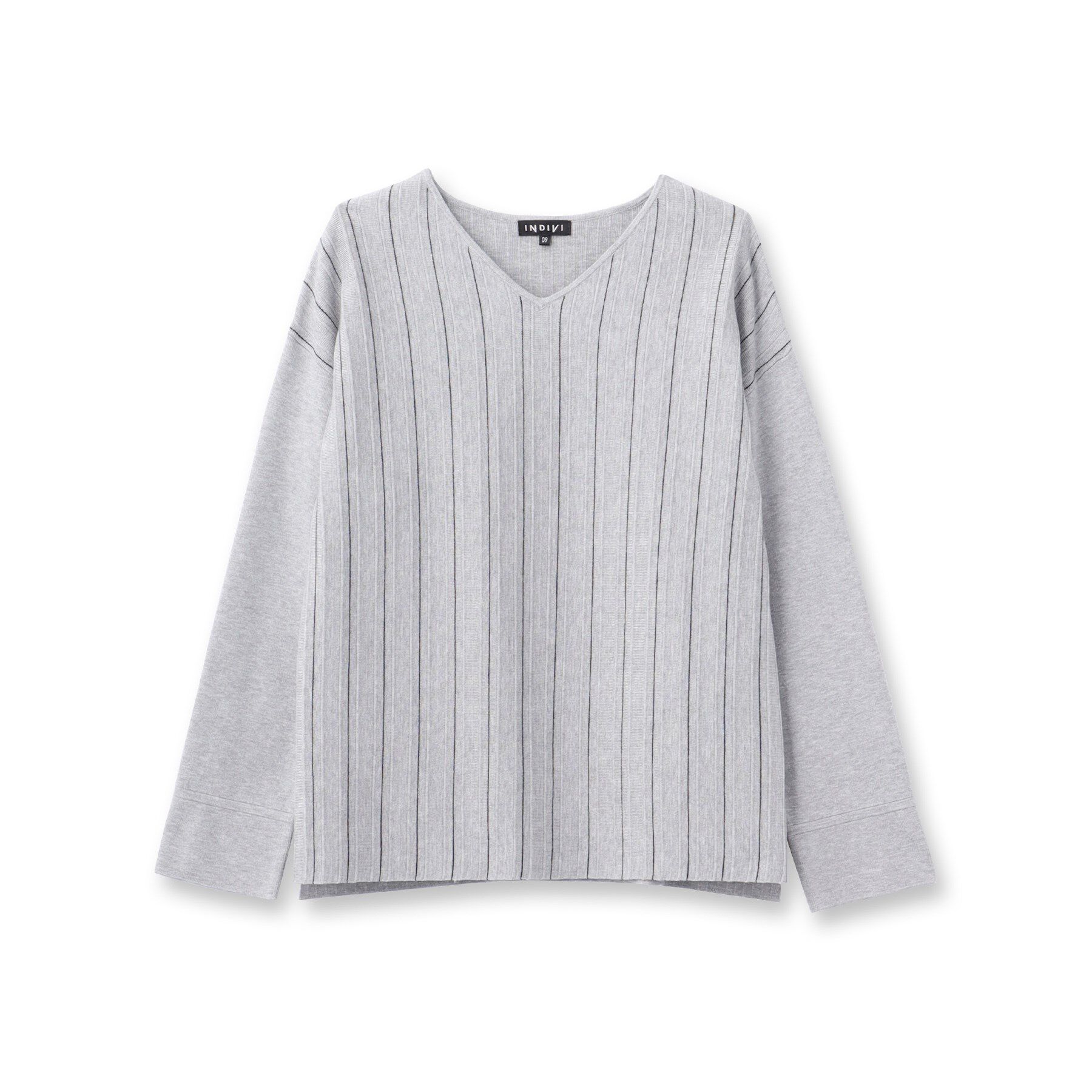 INDIVI「【洗える/SETUP可能】Vネックストライプ柄ニットプルオーバー」|ニット・セーター|