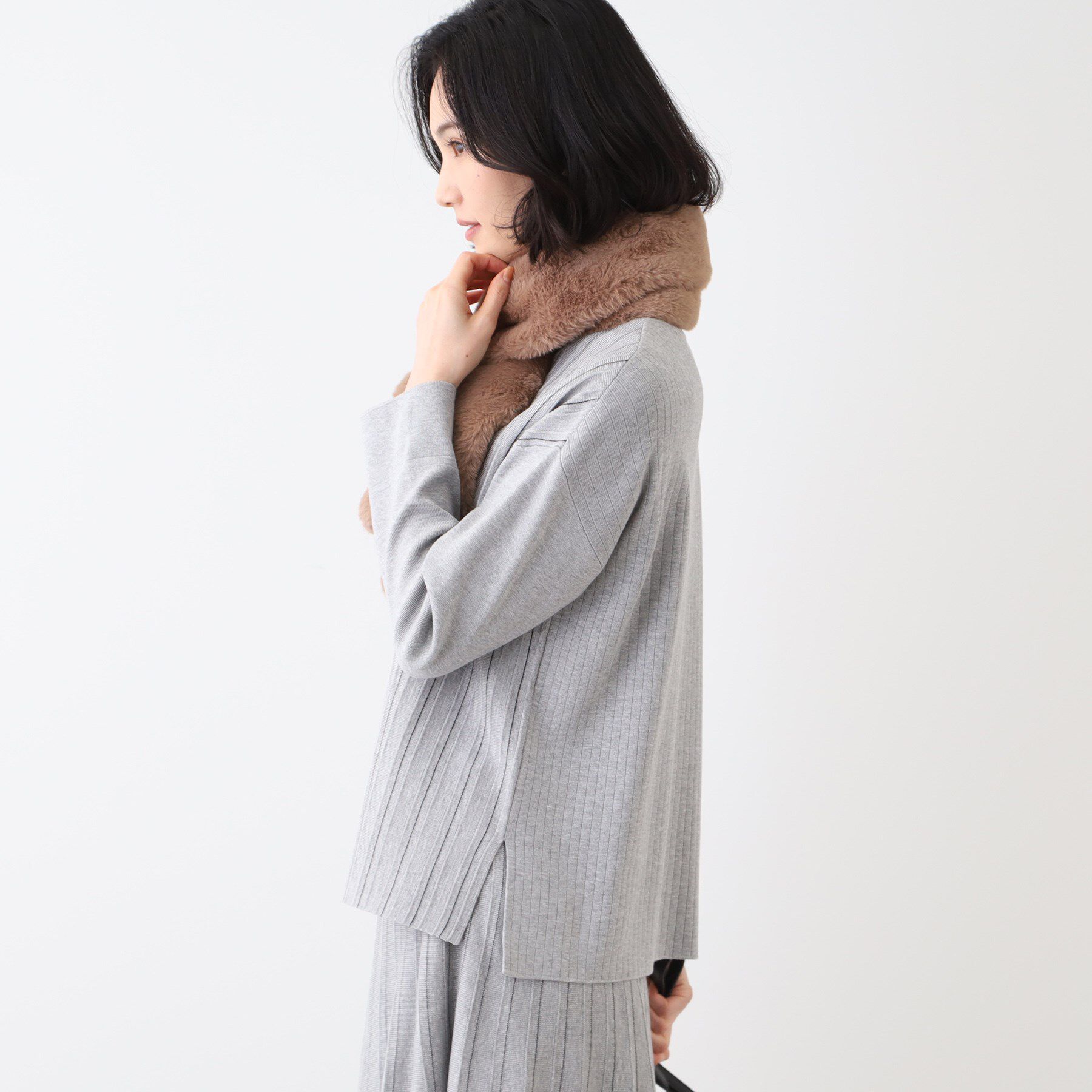 INDIVI「【洗える/SETUP可能】Vネックストライプ柄ニットプルオーバー」|ニット・セーター|