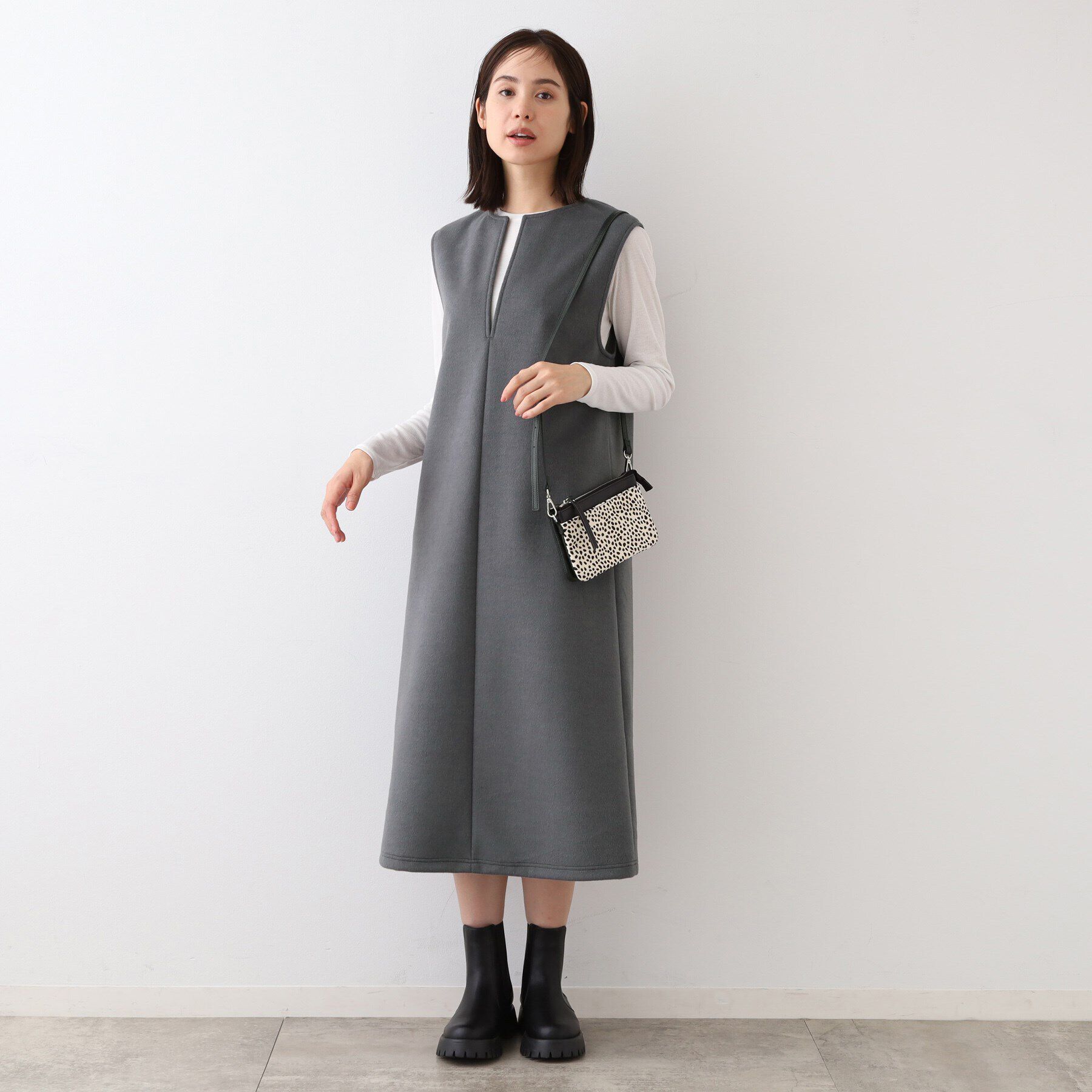 INDIVI「【日本製】ヘアリーキーネックジャンパードレス」|ワンピース|