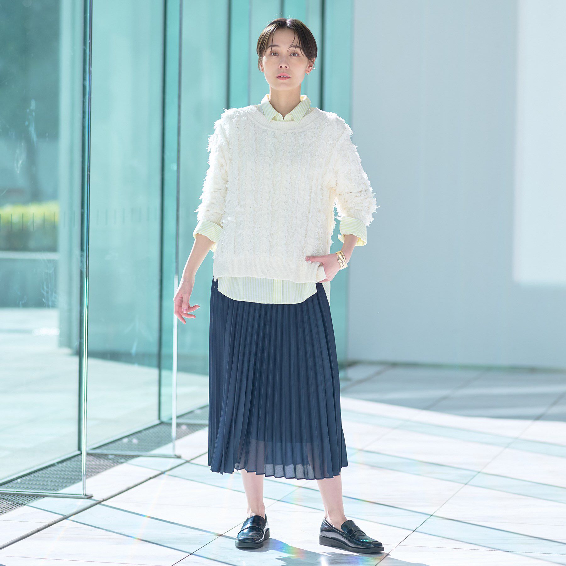 INDIVI「【洗える／ウエストゴム】アコーディオン調プリーツスカート」|スカート|