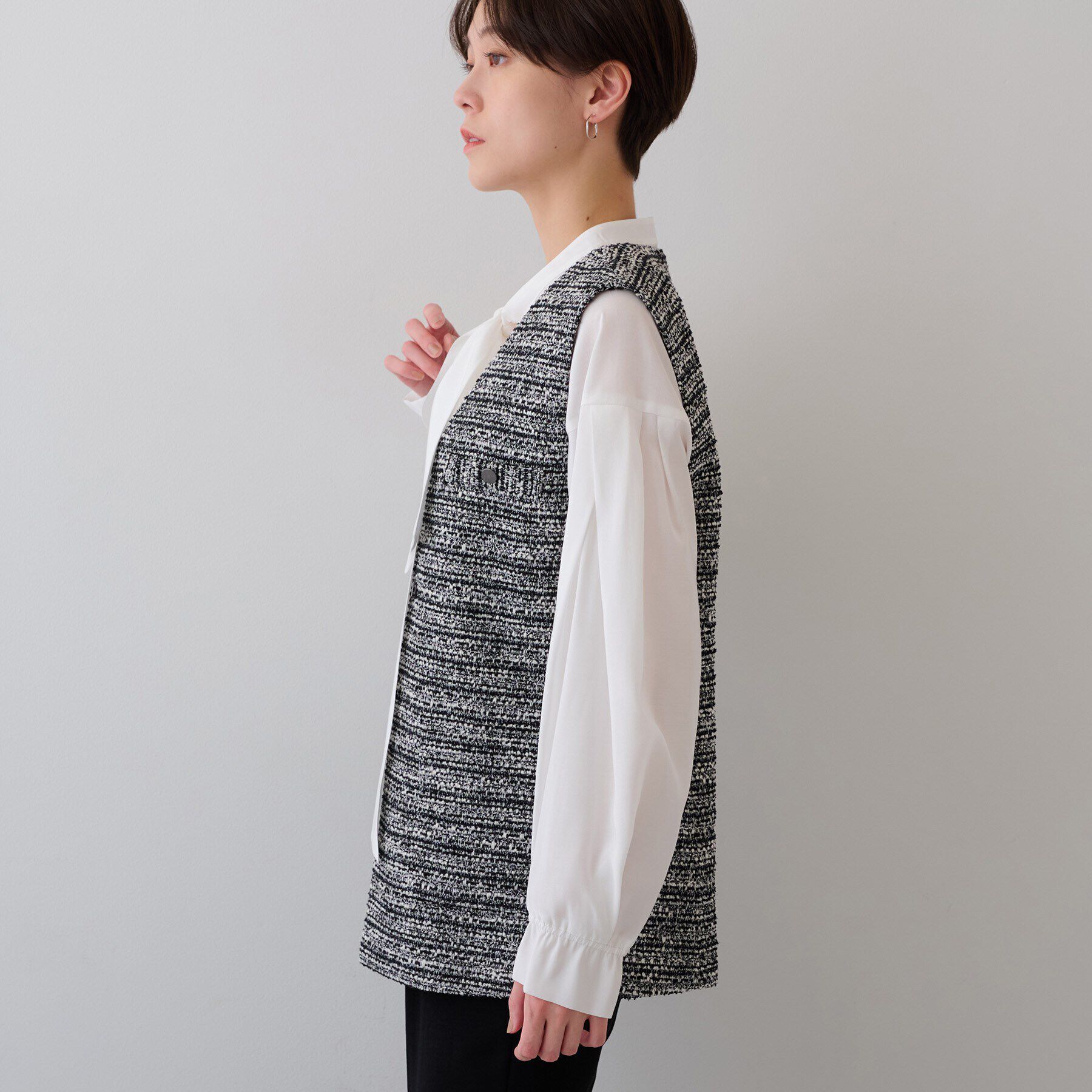 INDIVI「【2点セット／UVケア】ツイードジレ＆ボウタイブラウス カセット服」|その他|