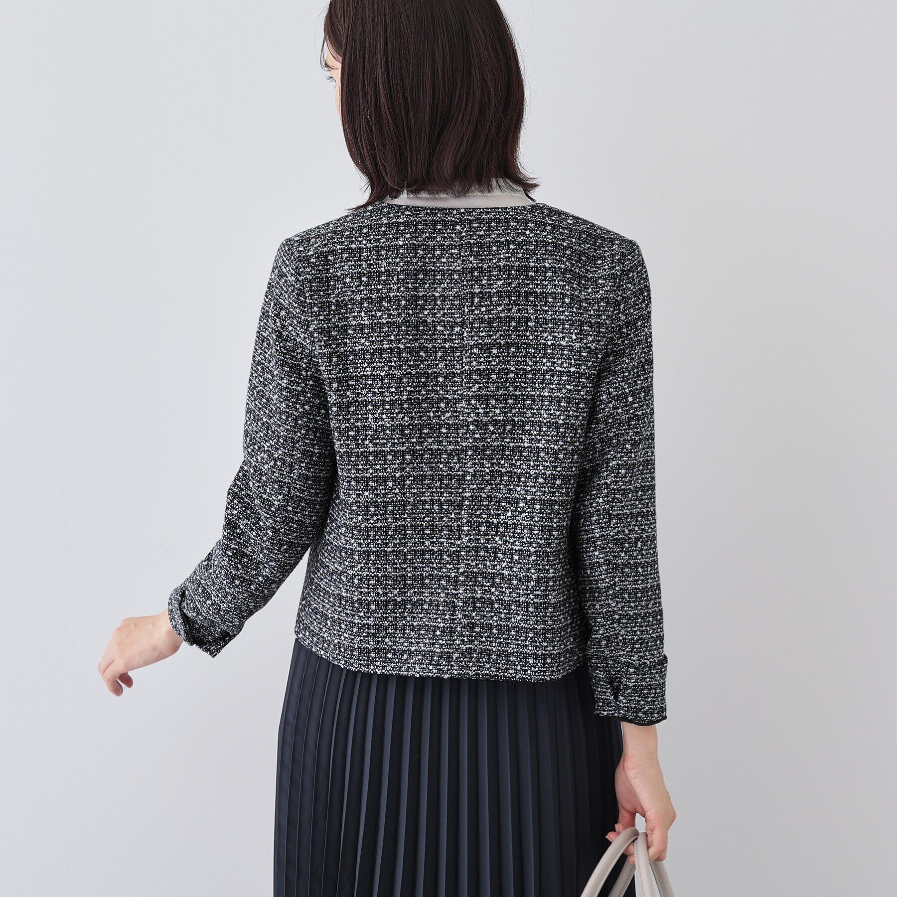 INDIVI「【華やか】ファンシーツイードジャケット」|ノーカラージャケット|