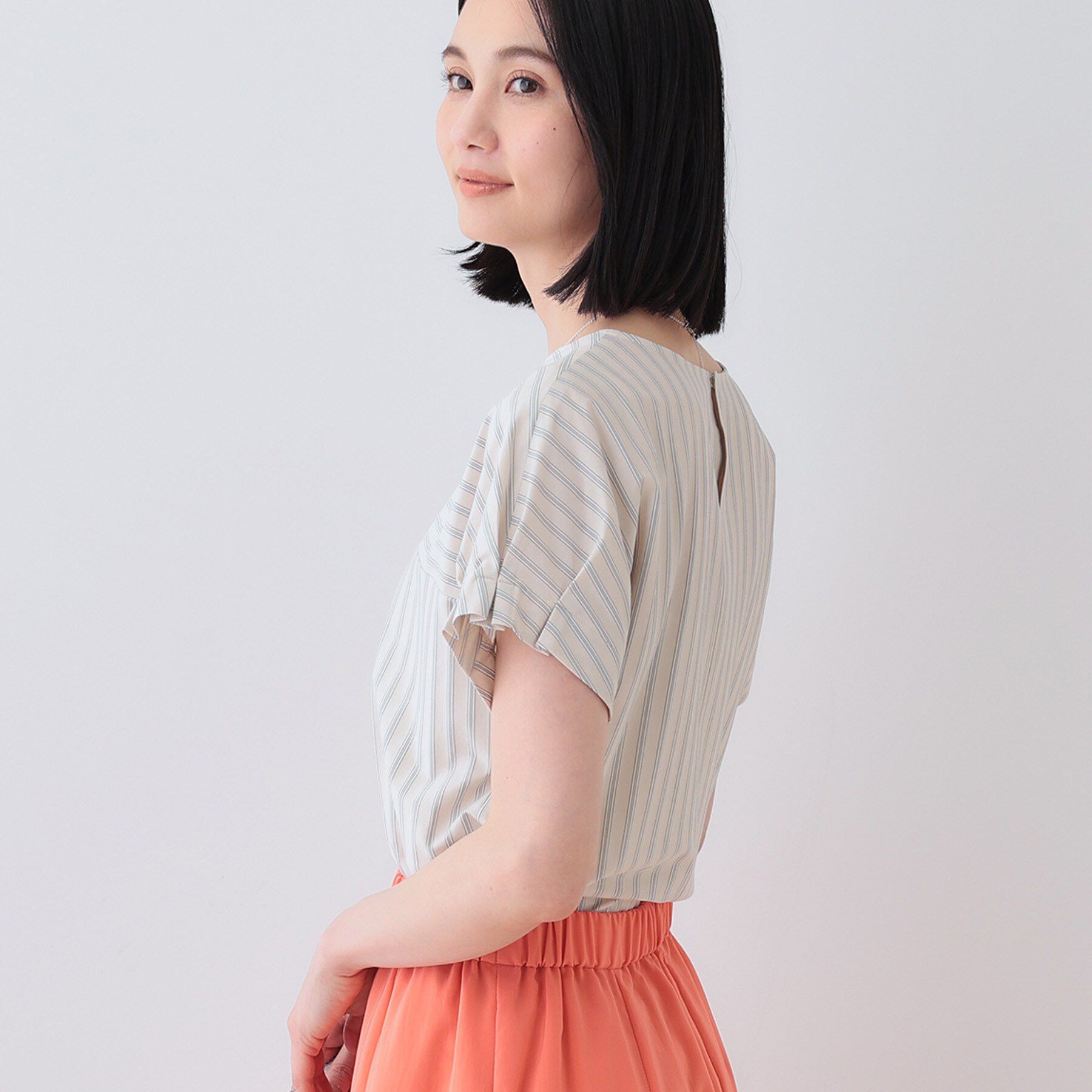 INDIVI「【洗える／ストライプ柄】袖タックブラウス」|シャツ・ブラウス|