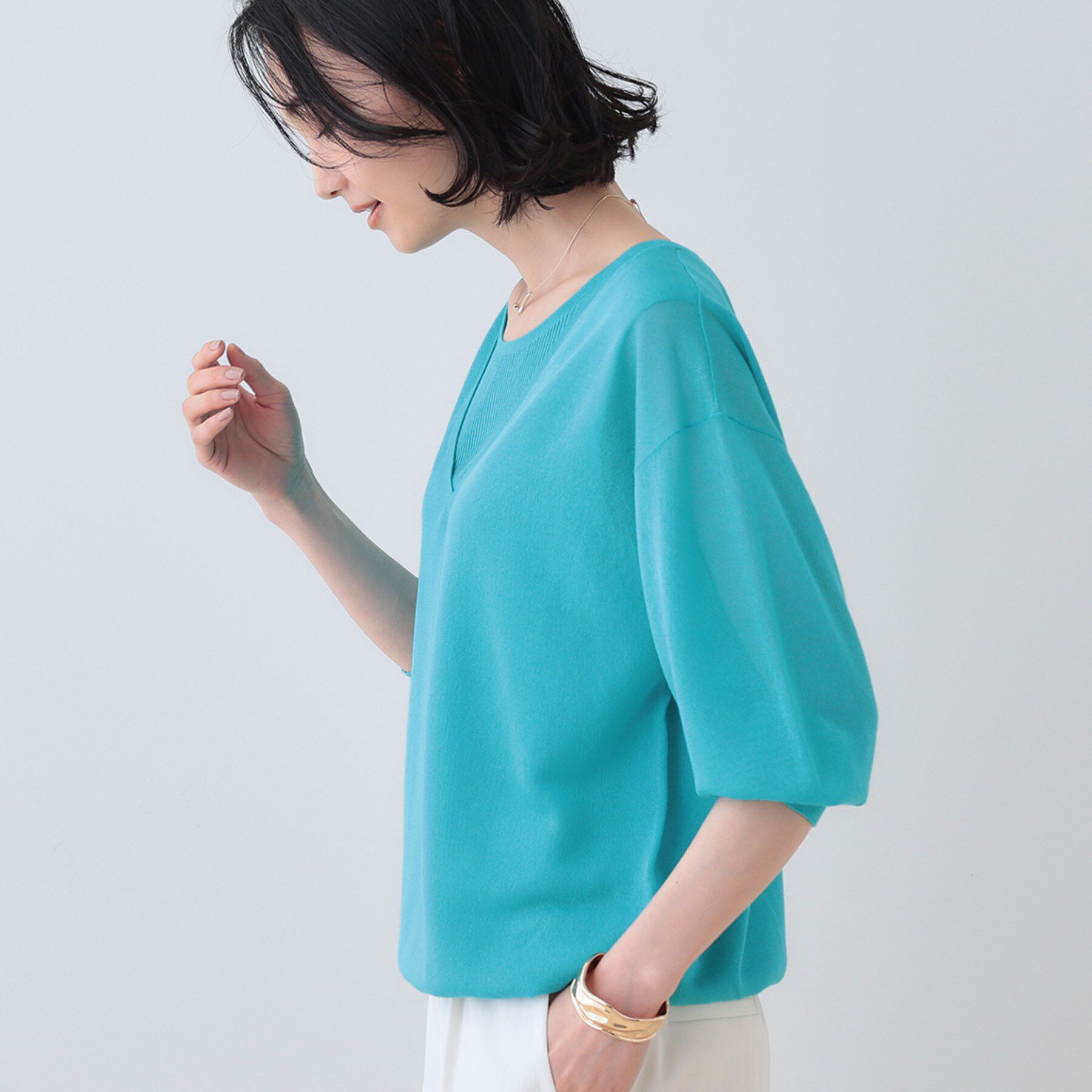 INDIVI「【洗える／シアーラメ】レイヤード風ニット」|ニット・セーター|