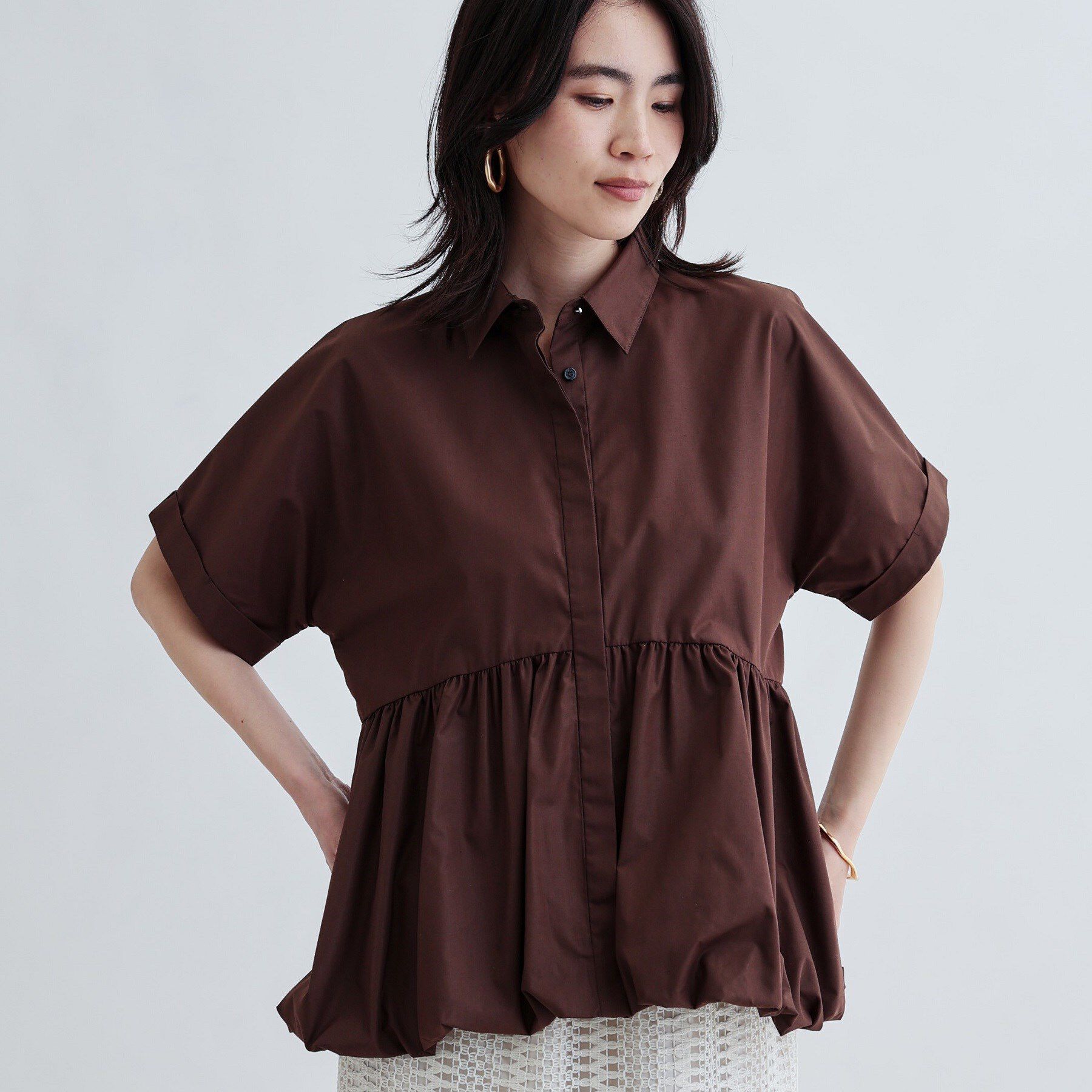 GALLEST「バルーンペプラムハーフ袖ブラウス」|シャツ・ブラウス|