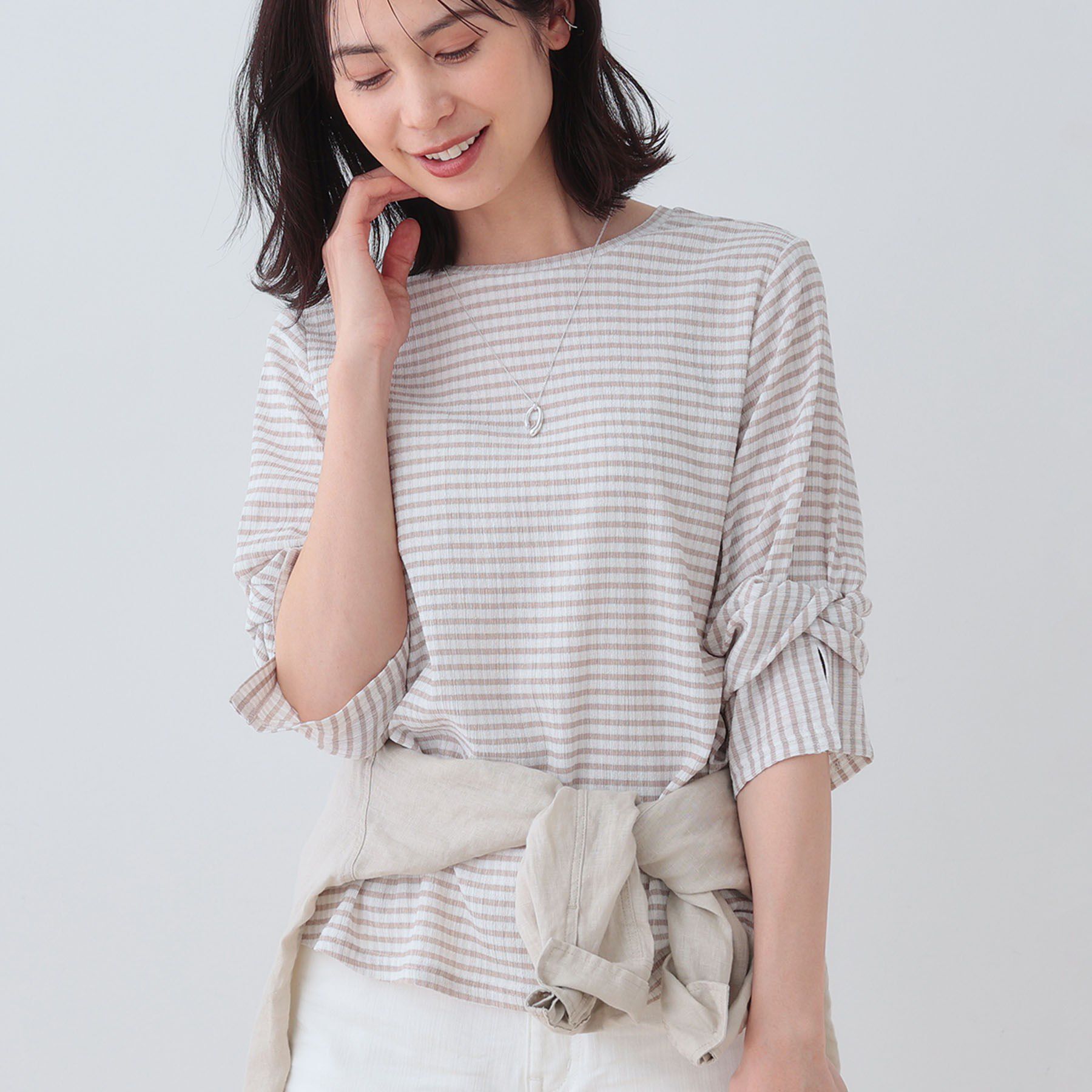 INDIVI「【洗える／吸水速乾／UVケア】ねじりデザイン袖カットソー」|Tシャツ・カットソー|グレージュ(250)