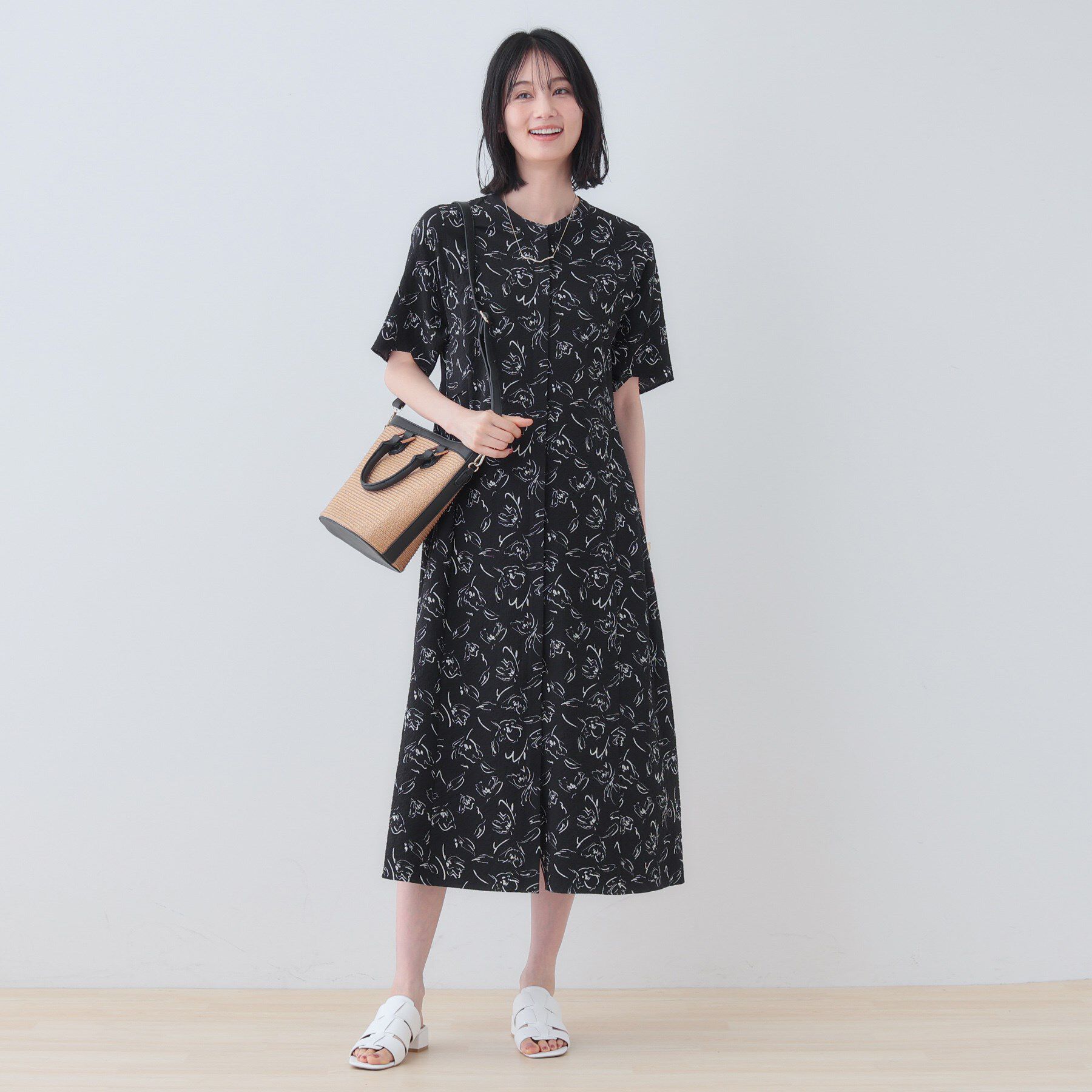 INDIVI「【洗える／UVケア／羽織り可能】フラワー柄前あきワンピース」|ワンピース|