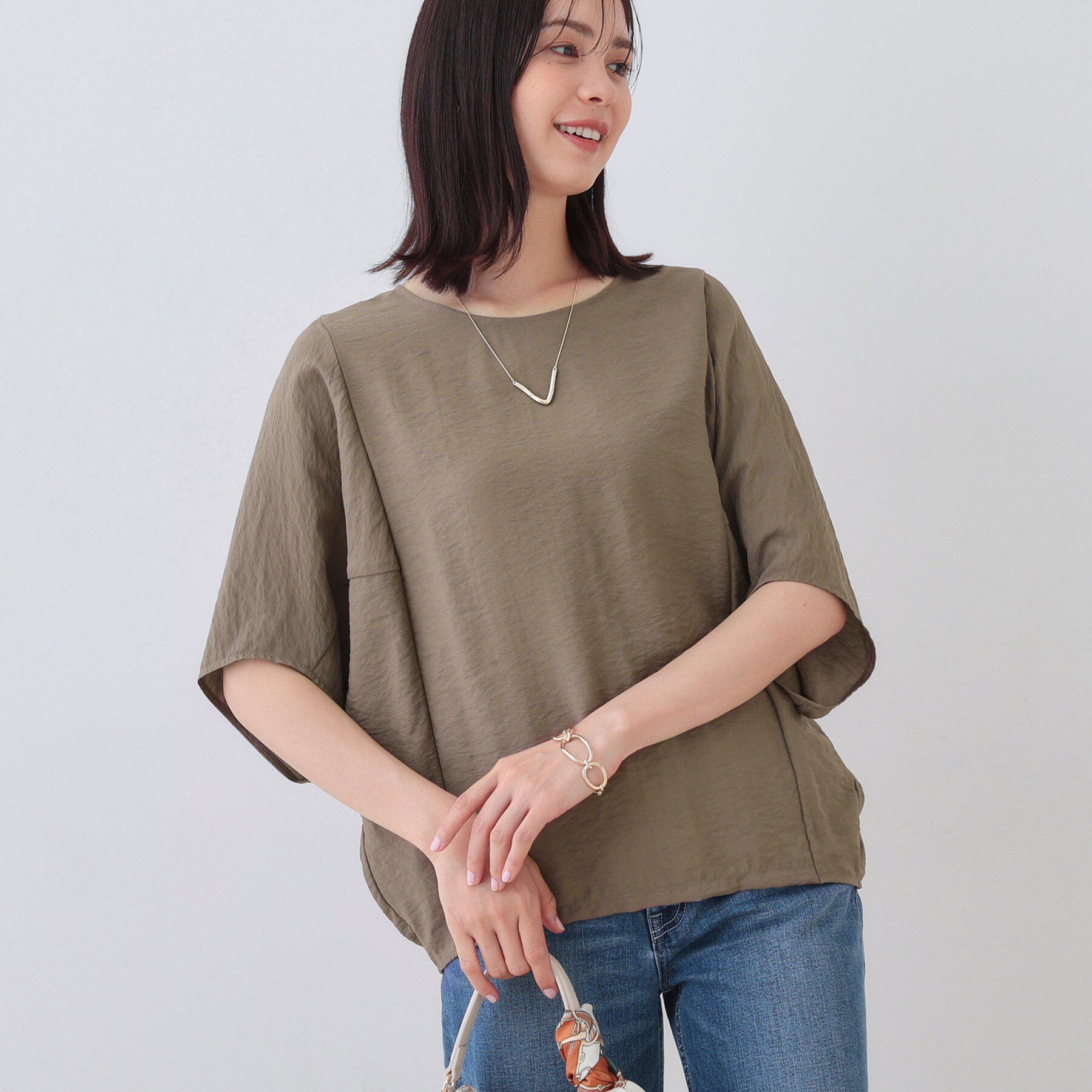 INDIVI「【洗える／5分袖／UVケア／SETUP可能】モモンガスリーブブラウス」|シャツ・ブラウス|モカブラウン(042