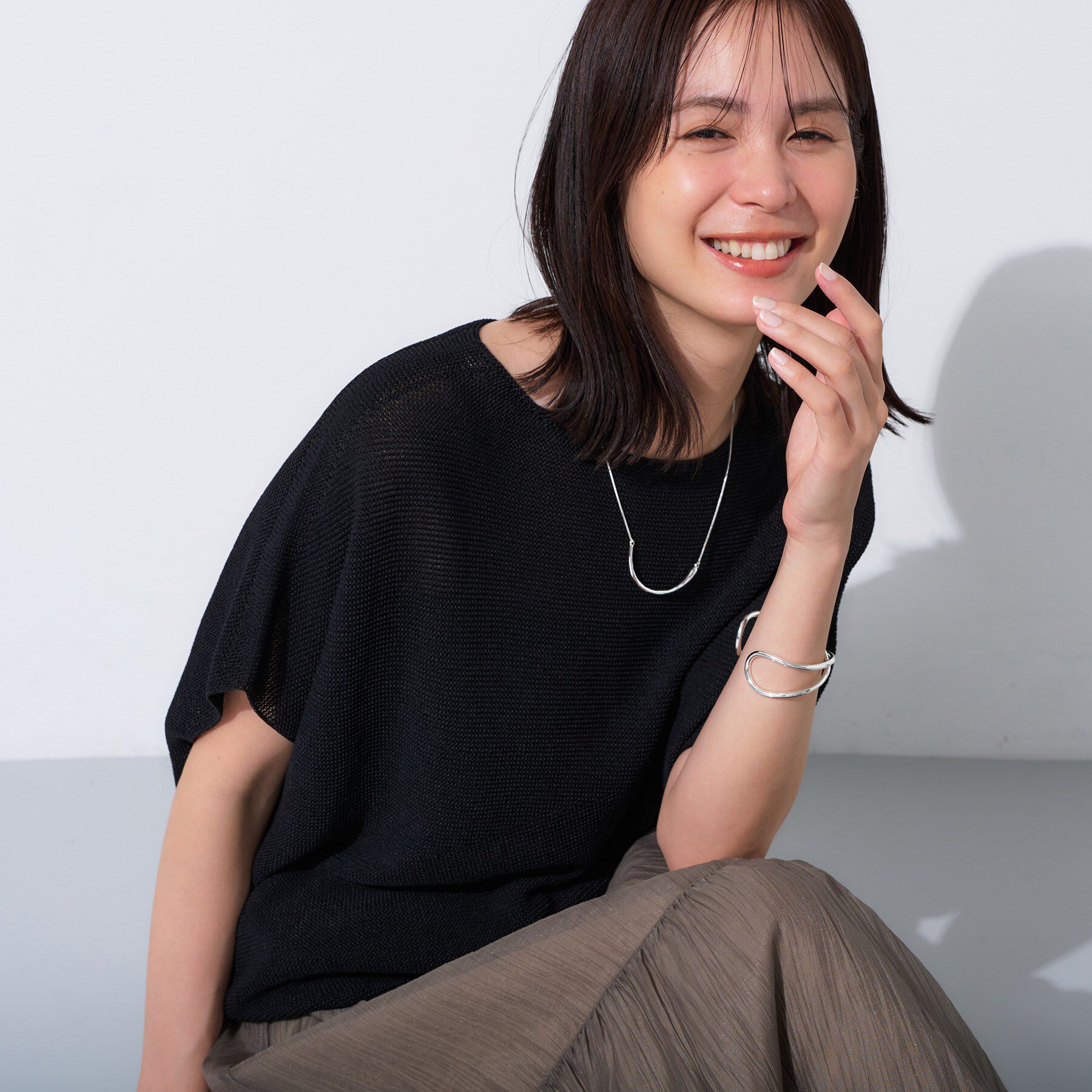 INDIVI「【洗える／清涼感】コクーンシルエットニット」|ニット・セーター|ブラック(019)