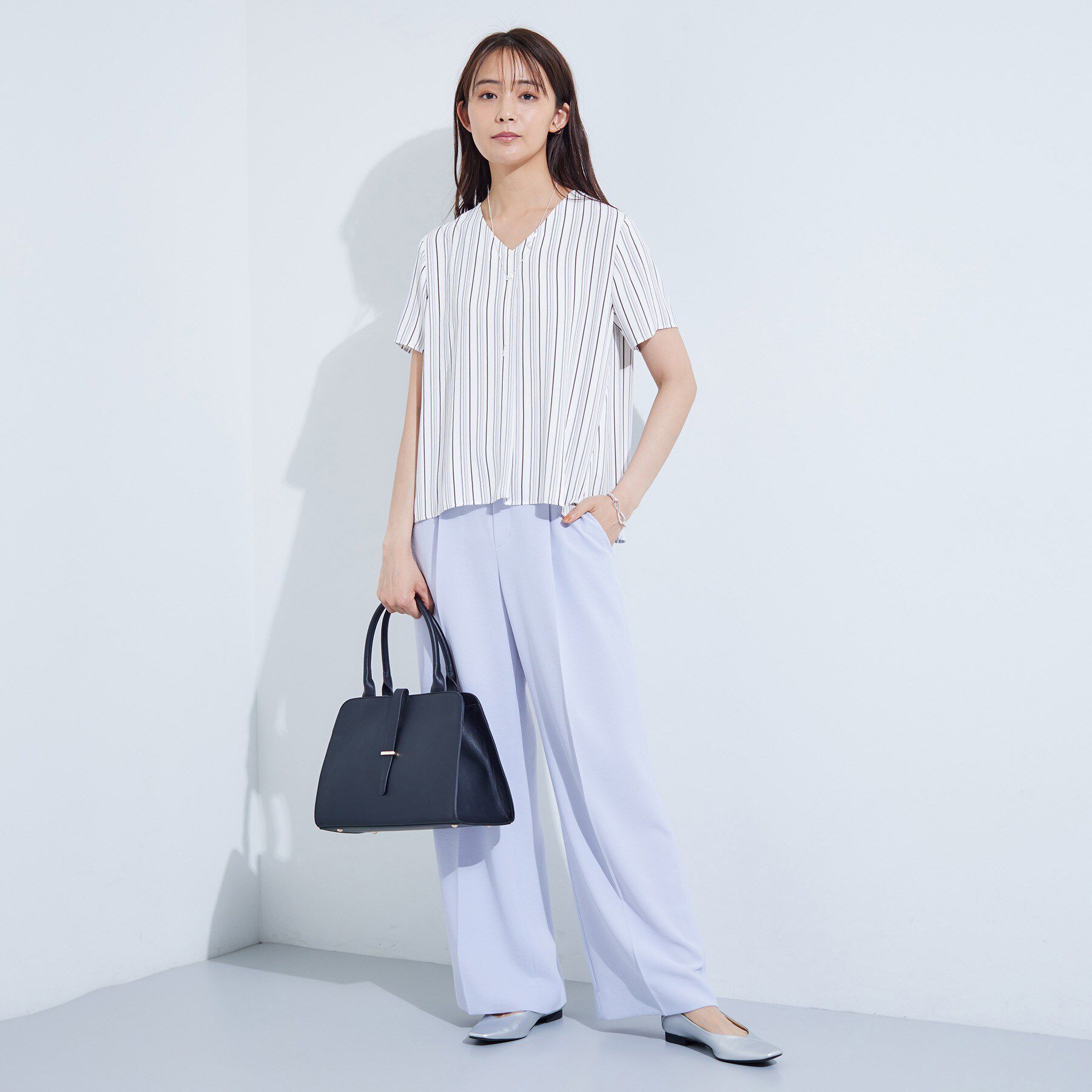 INDIVI「【洗える／通勤】マルチストライプブラウス」|シャツ・ブラウス|