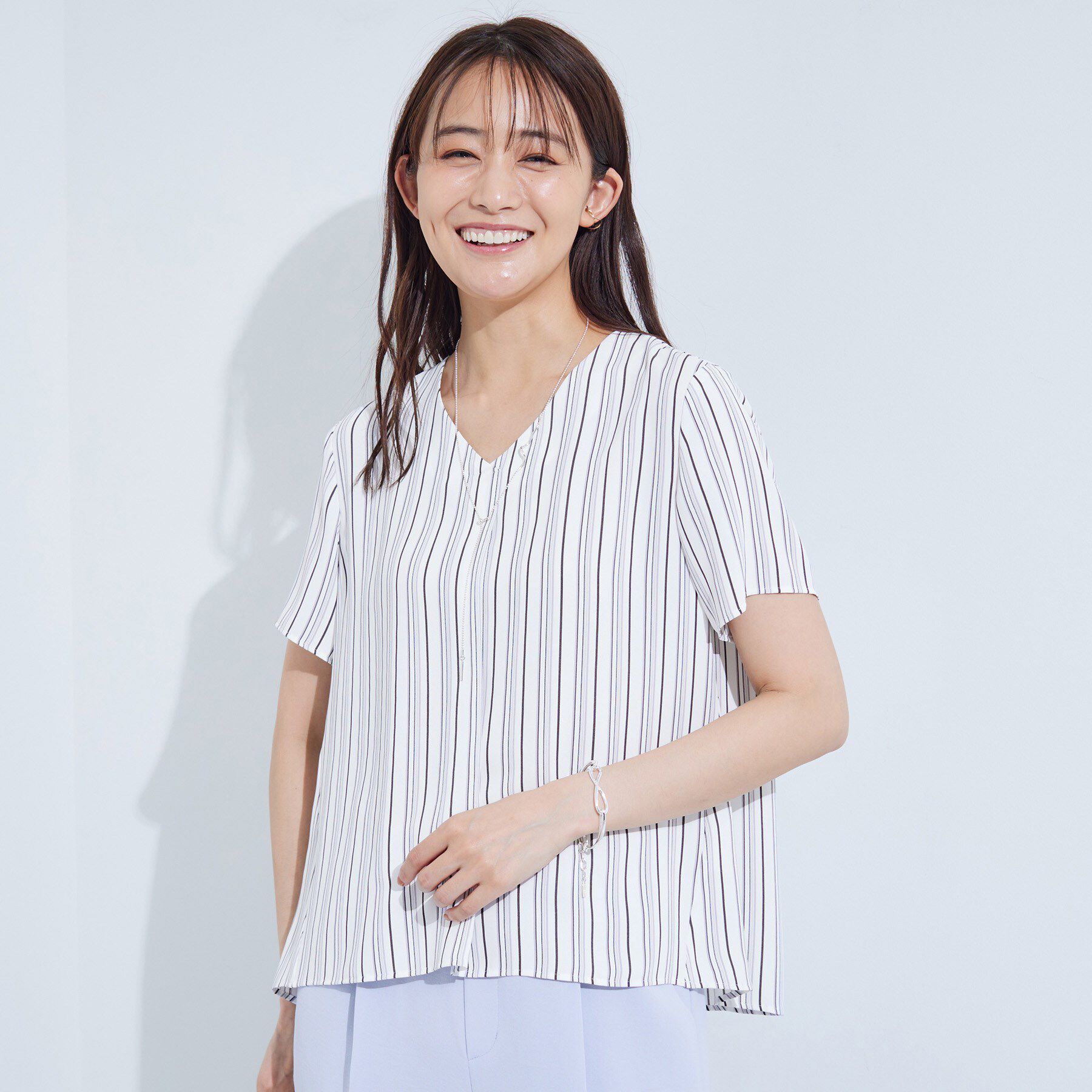 INDIVI「【洗える／通勤】マルチストライプブラウス」|シャツ・ブラウス|