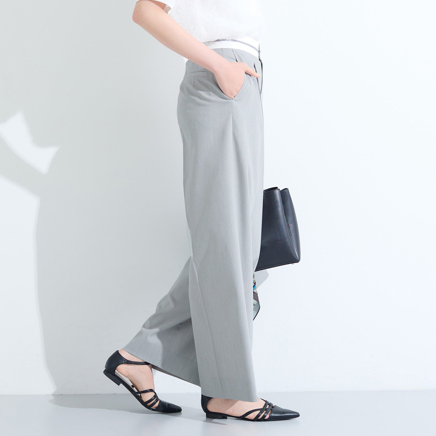 INDIVI「【ウール調素材】ベルトデザインワイドパンツ」|その他|