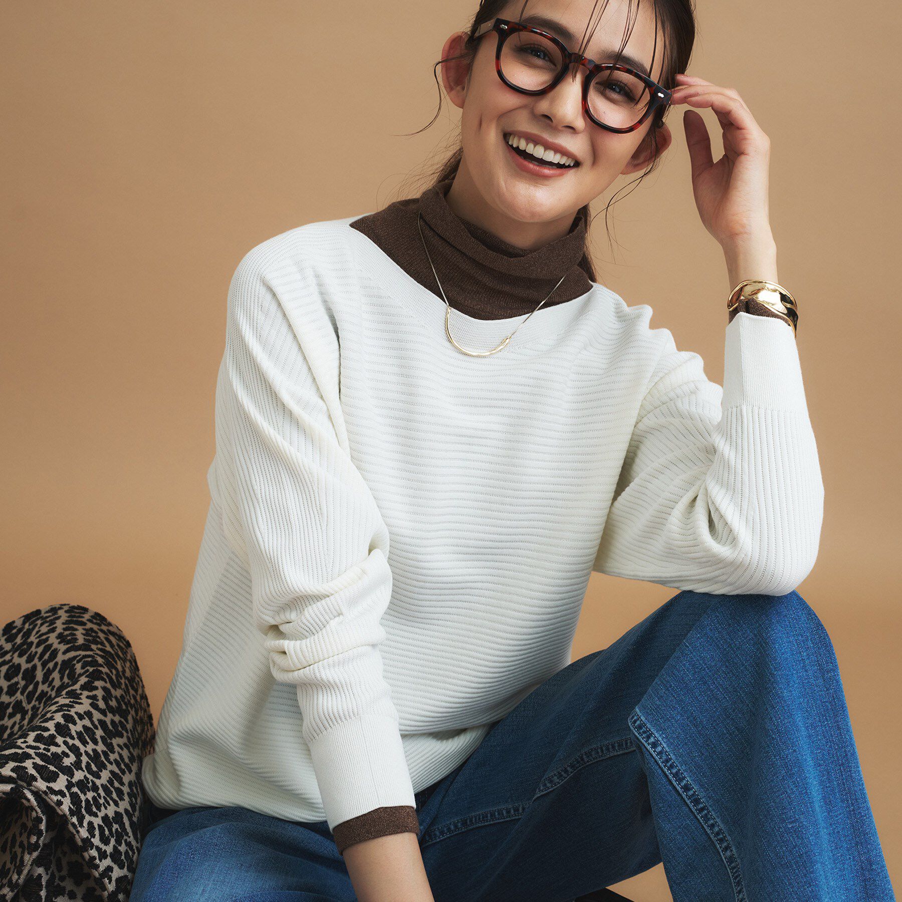 INDIVI「【洗える／体型カバー】美シルエットニット」|ニット・セーター|オフホワイト(003