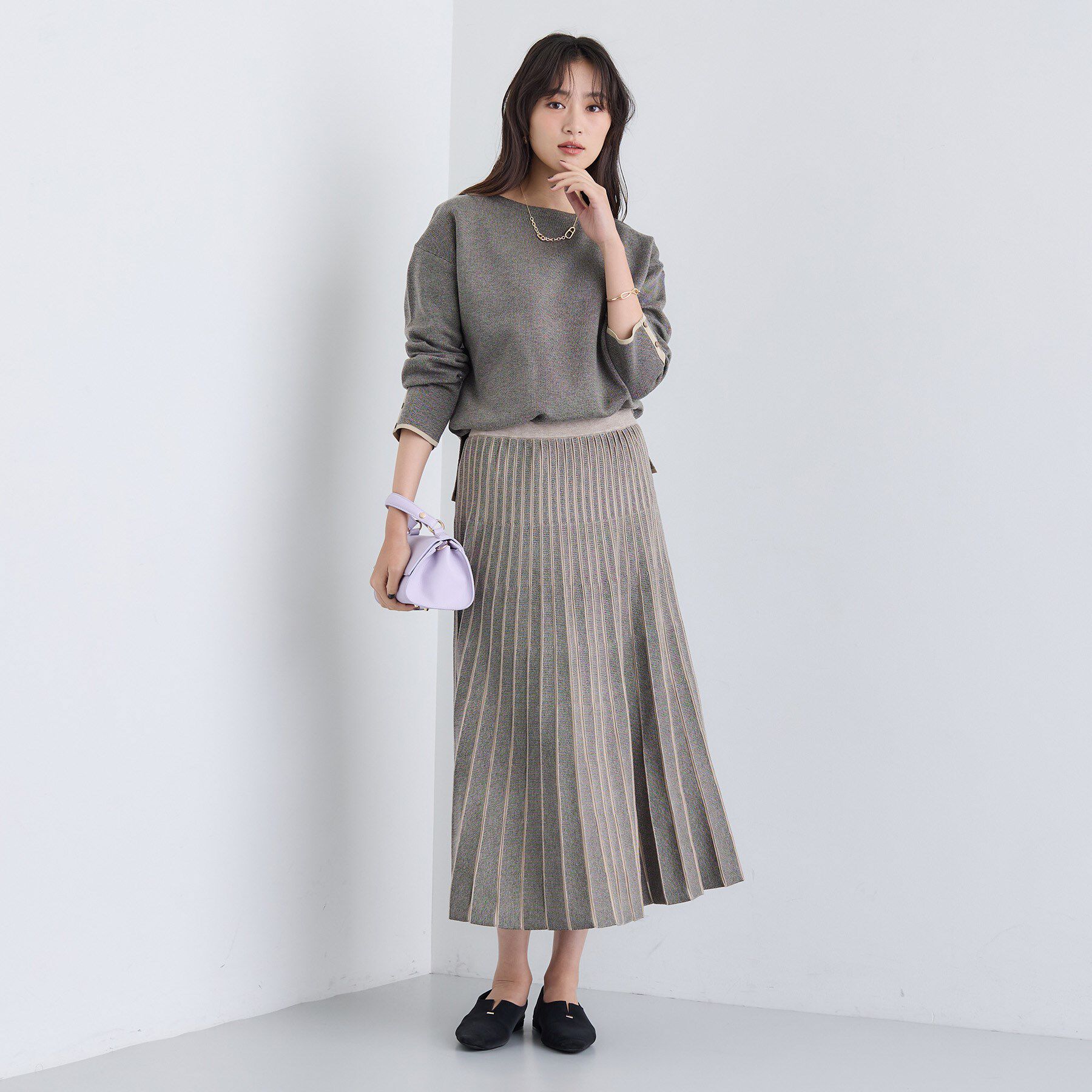 INDIVI「【洗える／SETUP可能】ジャカードボートネックニット」|ニット・セーター|