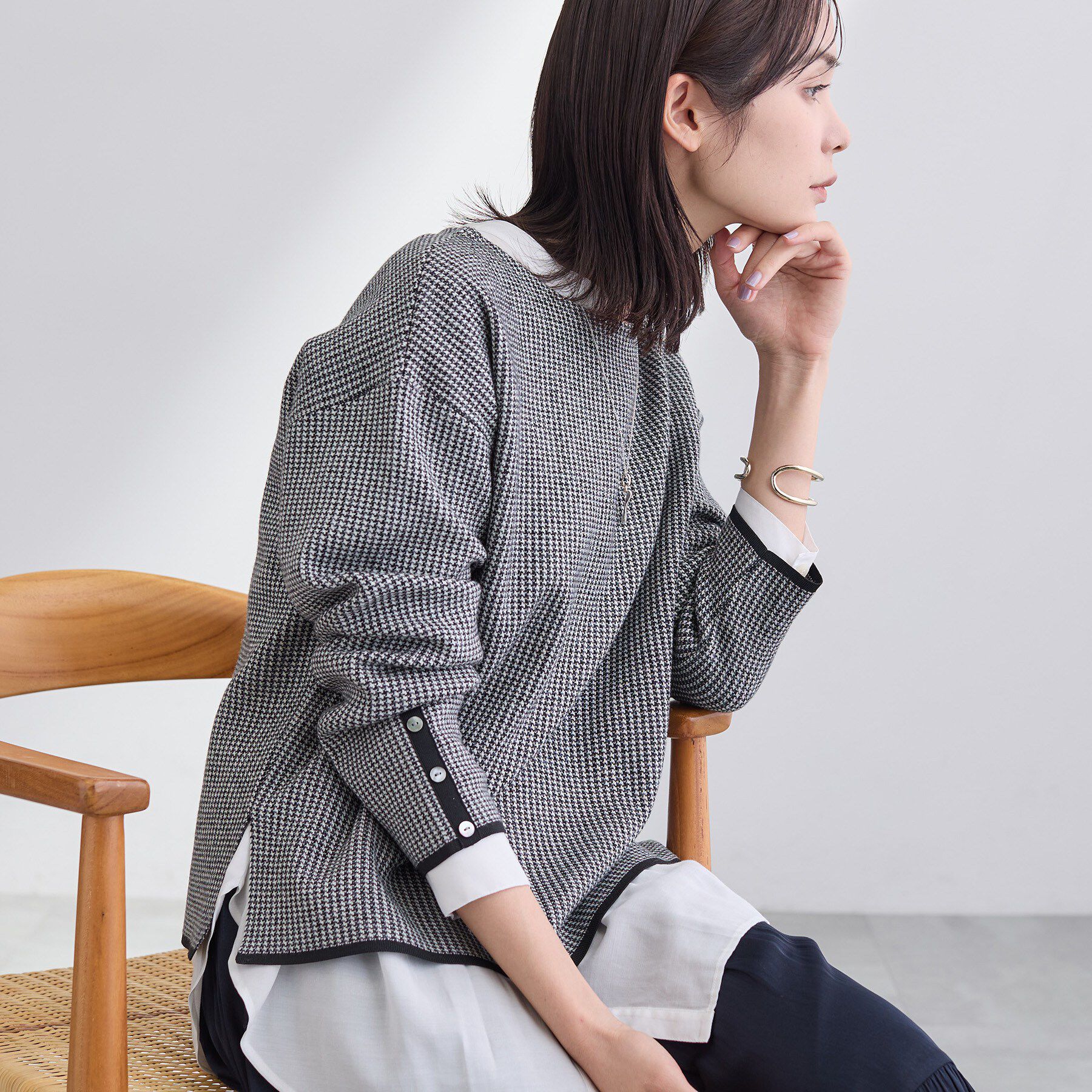 INDIVI「【洗える／SETUP可能】ジャカードボートネックニット」|ニット・セーター|