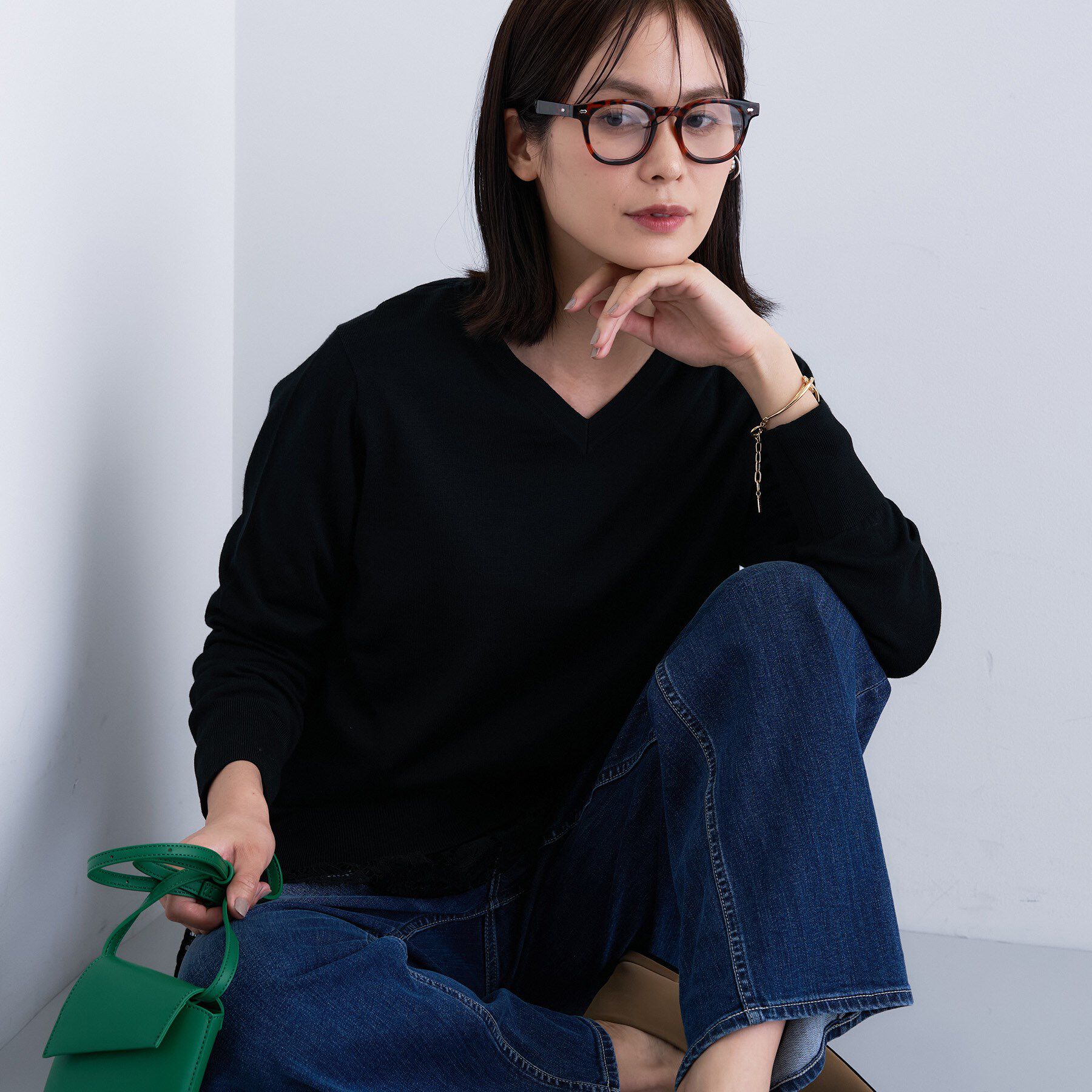 INDIVI「【洗える／毛玉になりにくい】エクストラファインウール Vネックニット」|ニット・セーター|