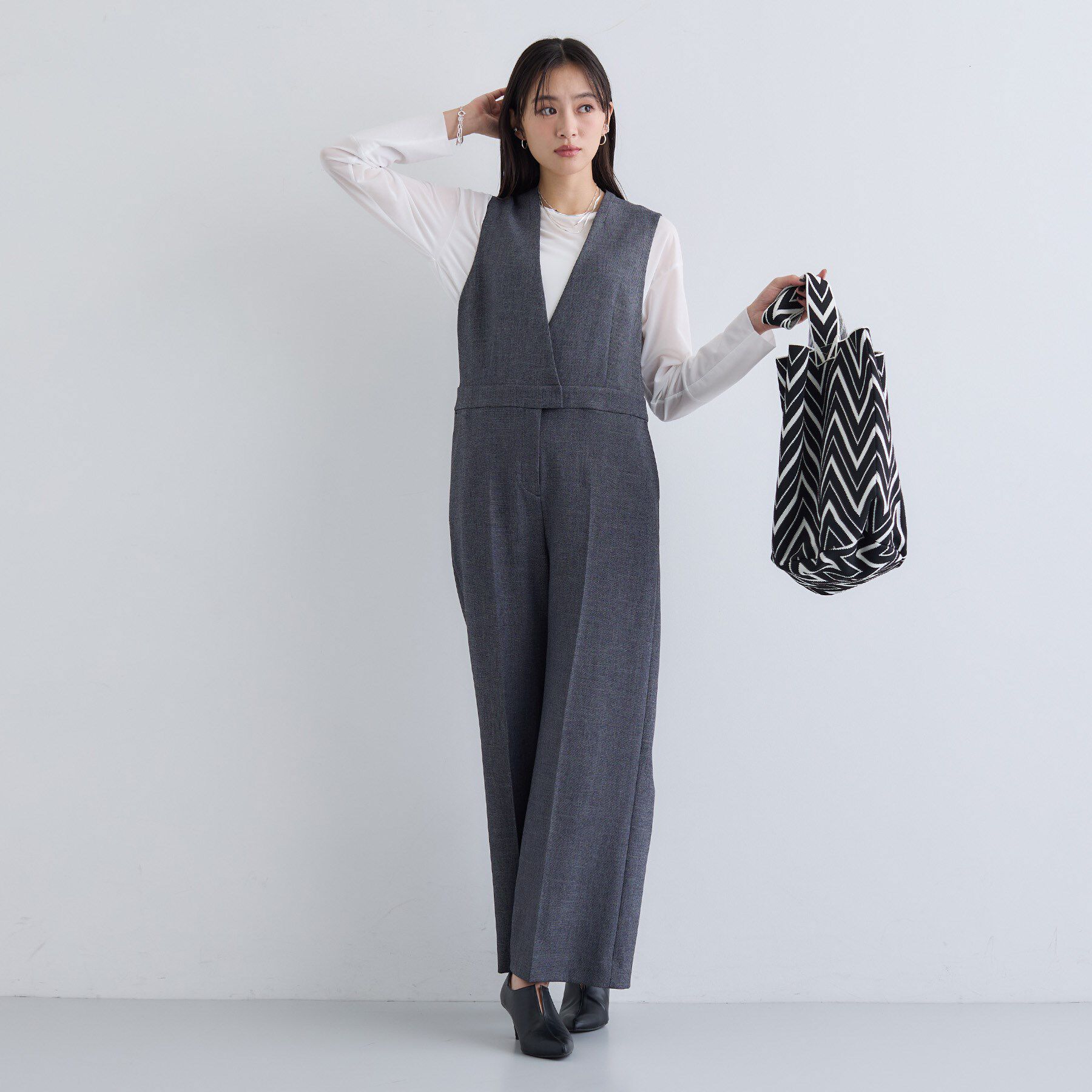 INDIVI「【トレンド／スタイルアップ】ストレッチコンビネゾン」|オールインワン|チャコールグレー(4
