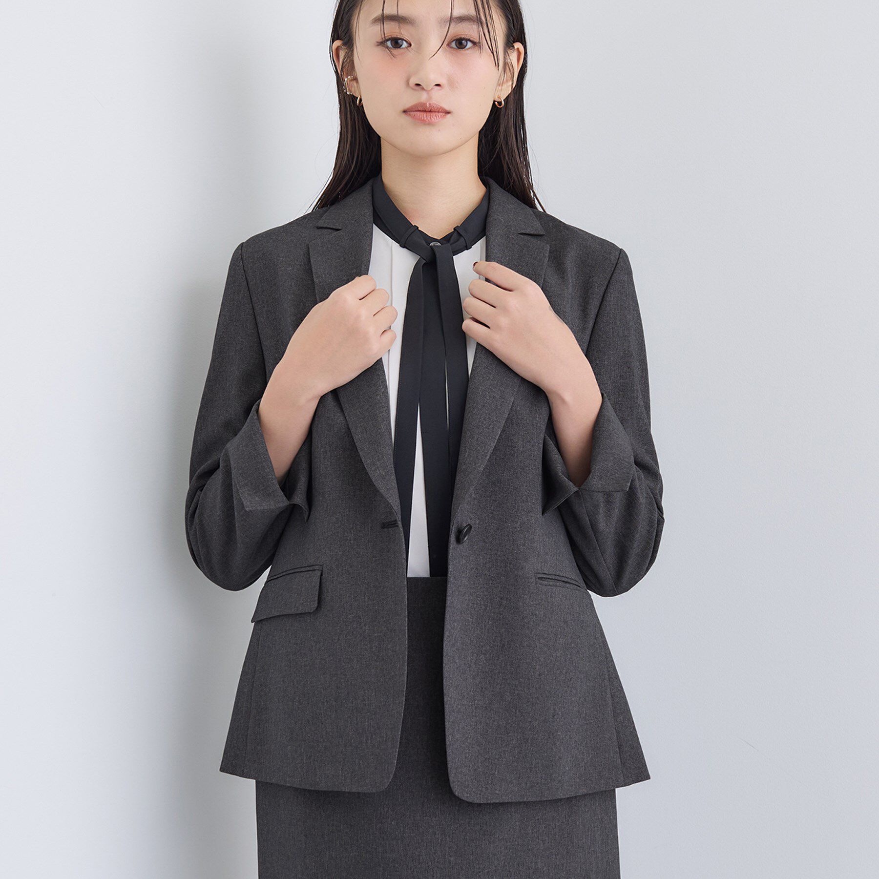 INDIVI「【洗える／通勤／スーツ】メランジストレッチ テーラージャケット」|スーツ|チャコールグレー(0