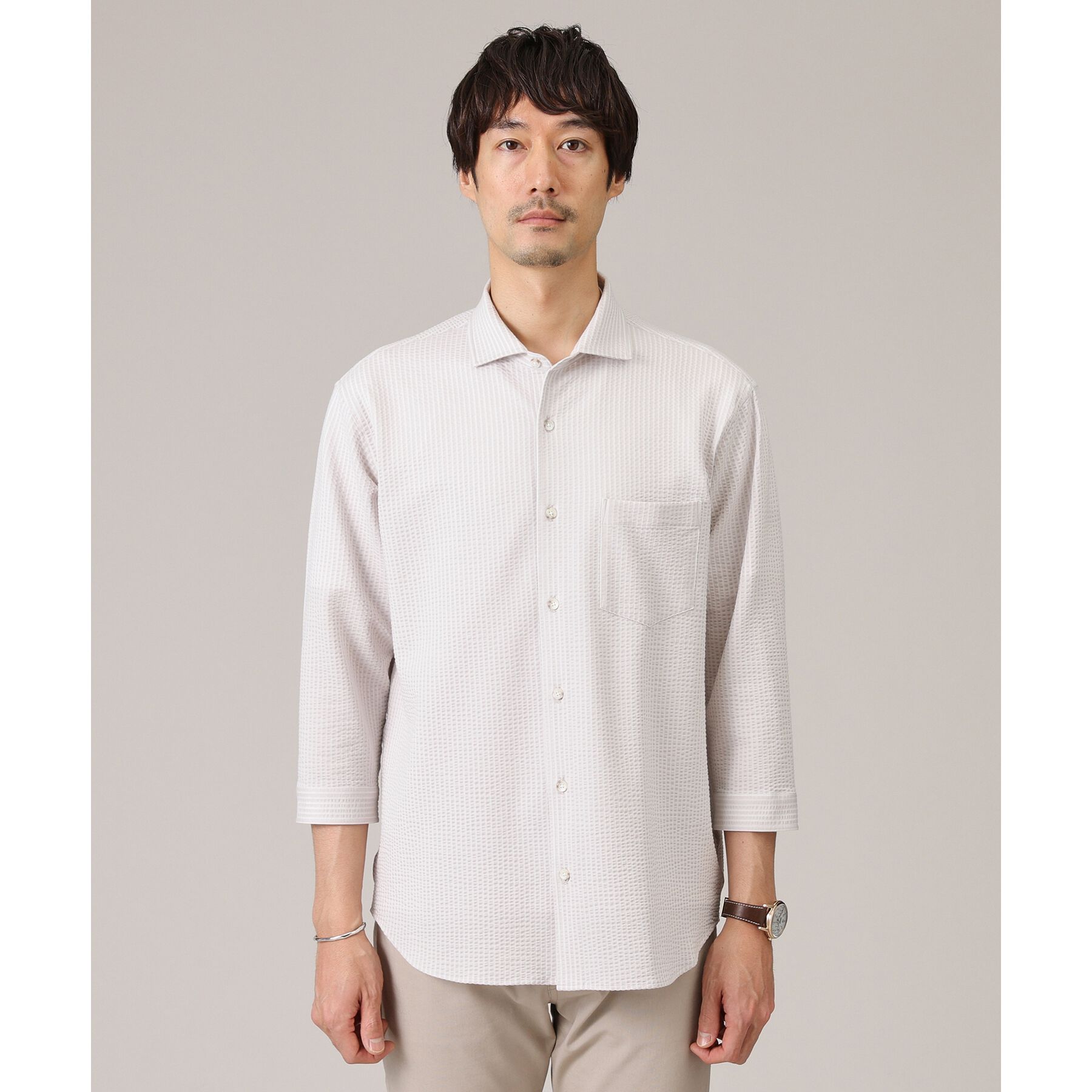 TAKEO KIKUCHI「【抗菌防臭／7分袖】サッカージャージ ストライプシャツ」|シャツ・ブラウス|