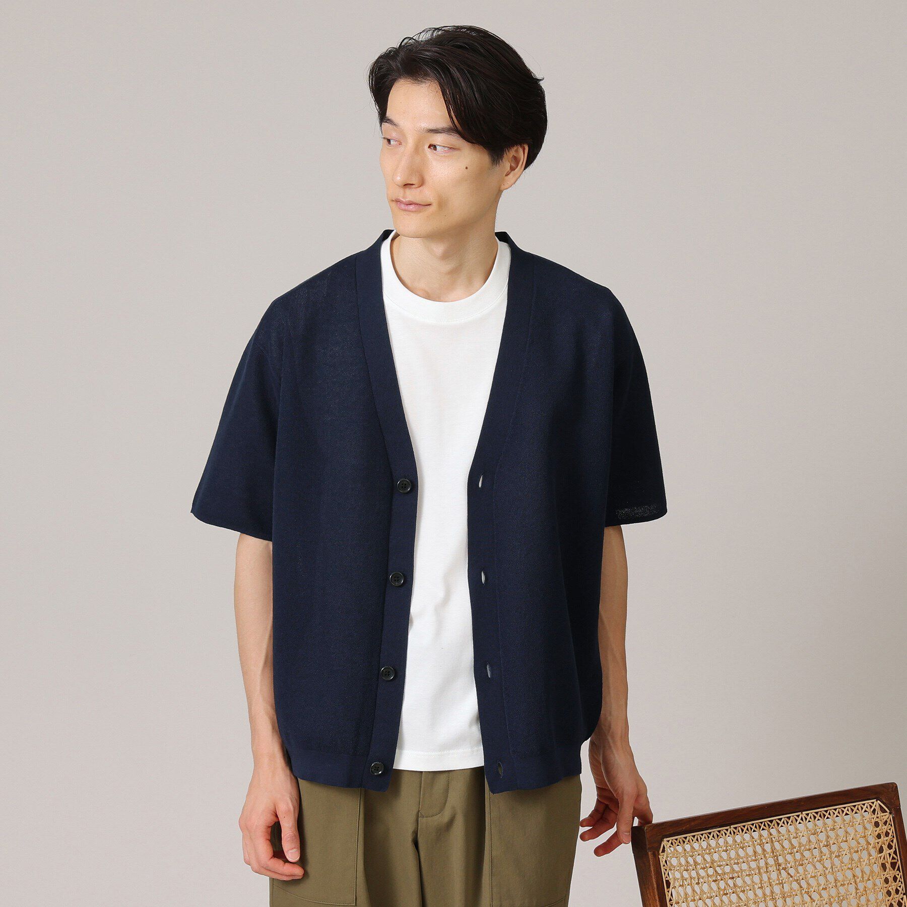 TAKEO KIKUCHI「5分袖 半袖 カーディガン」|カーディガン|ネイビー(094)