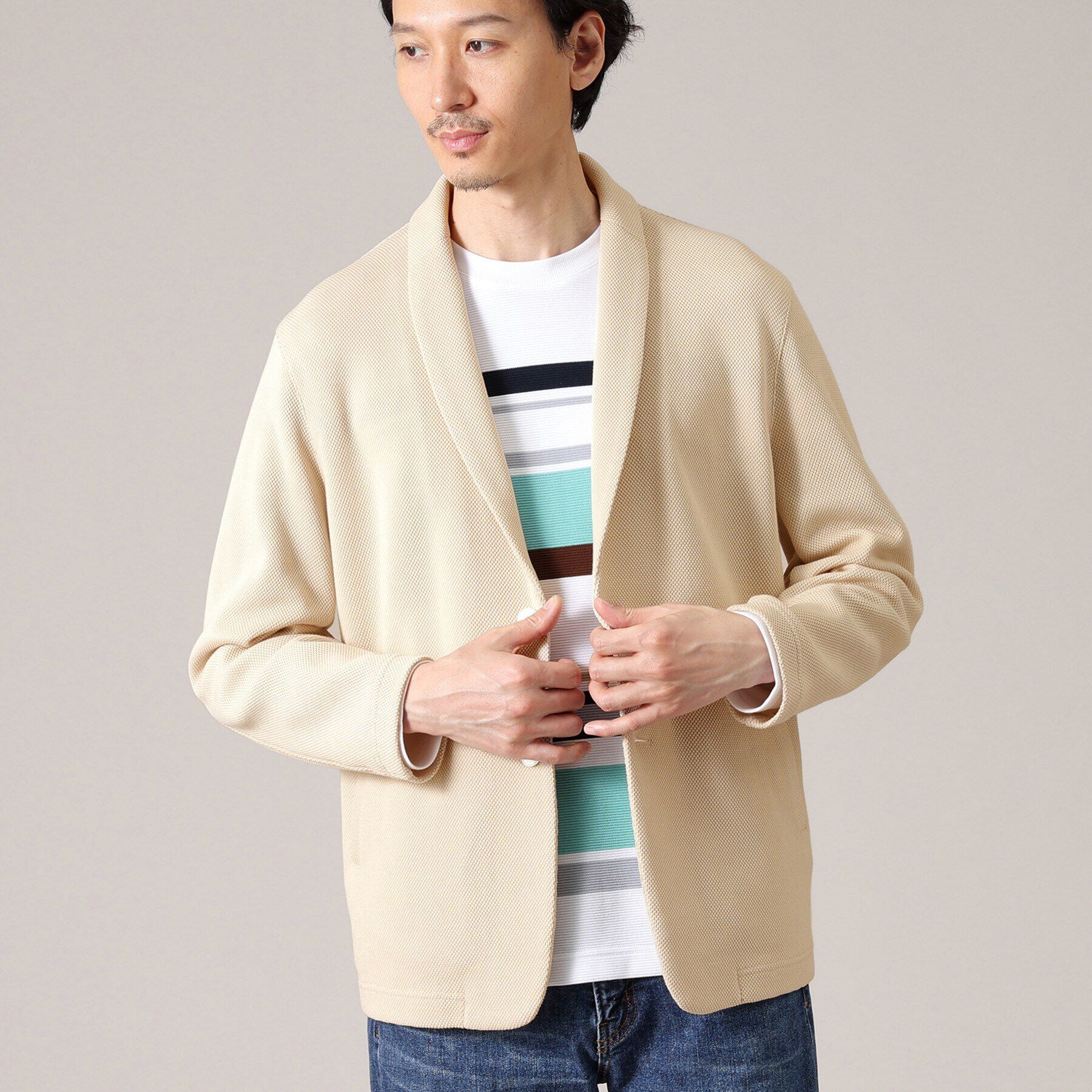 TAKEO KIKUCHI「【尾州織】ショールカラー カーディガン ジャケット」|カーディガン|ベージュ(052)